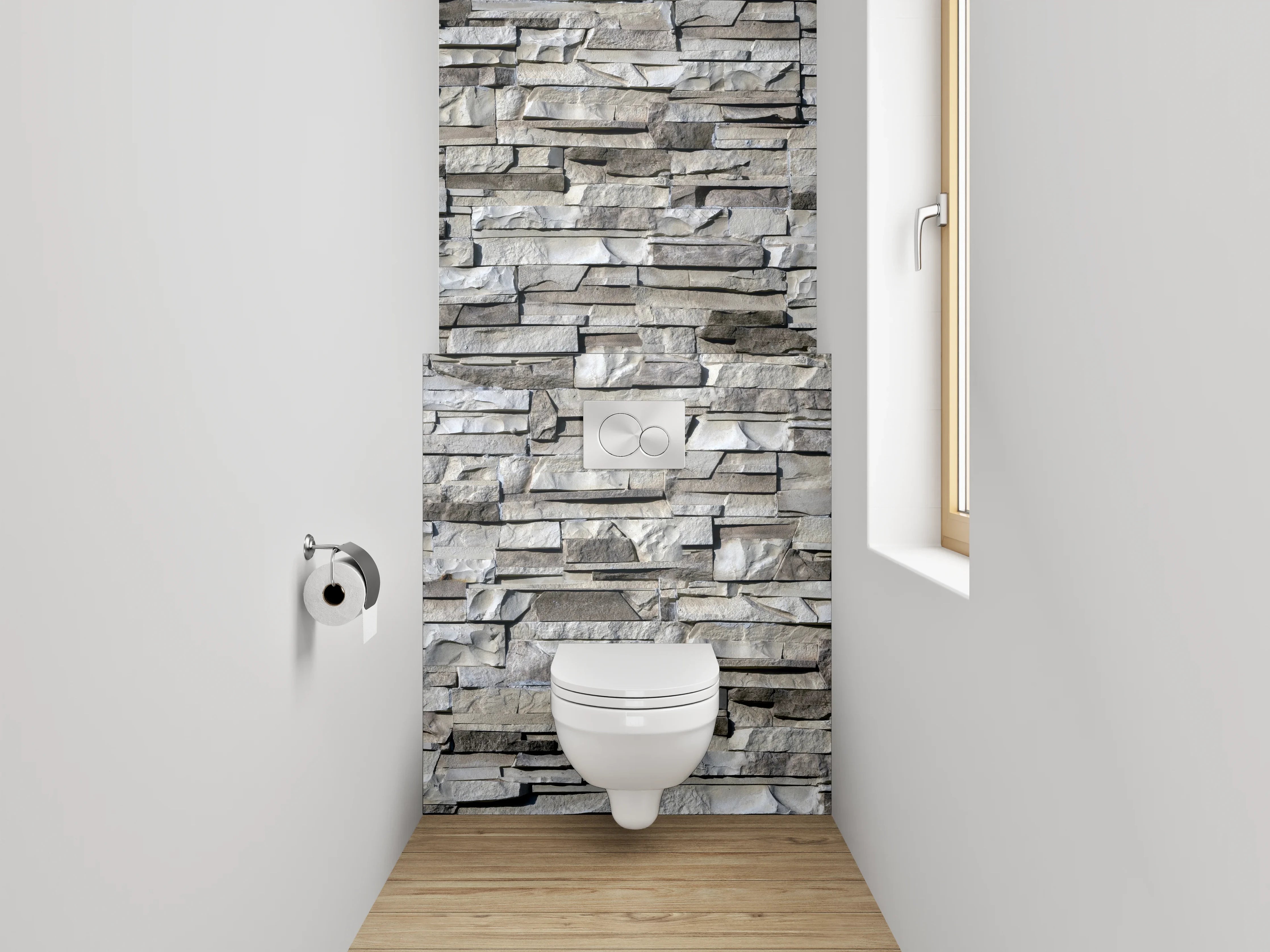 WC-Rückwand - Weiße Natursteinmauer Struktur