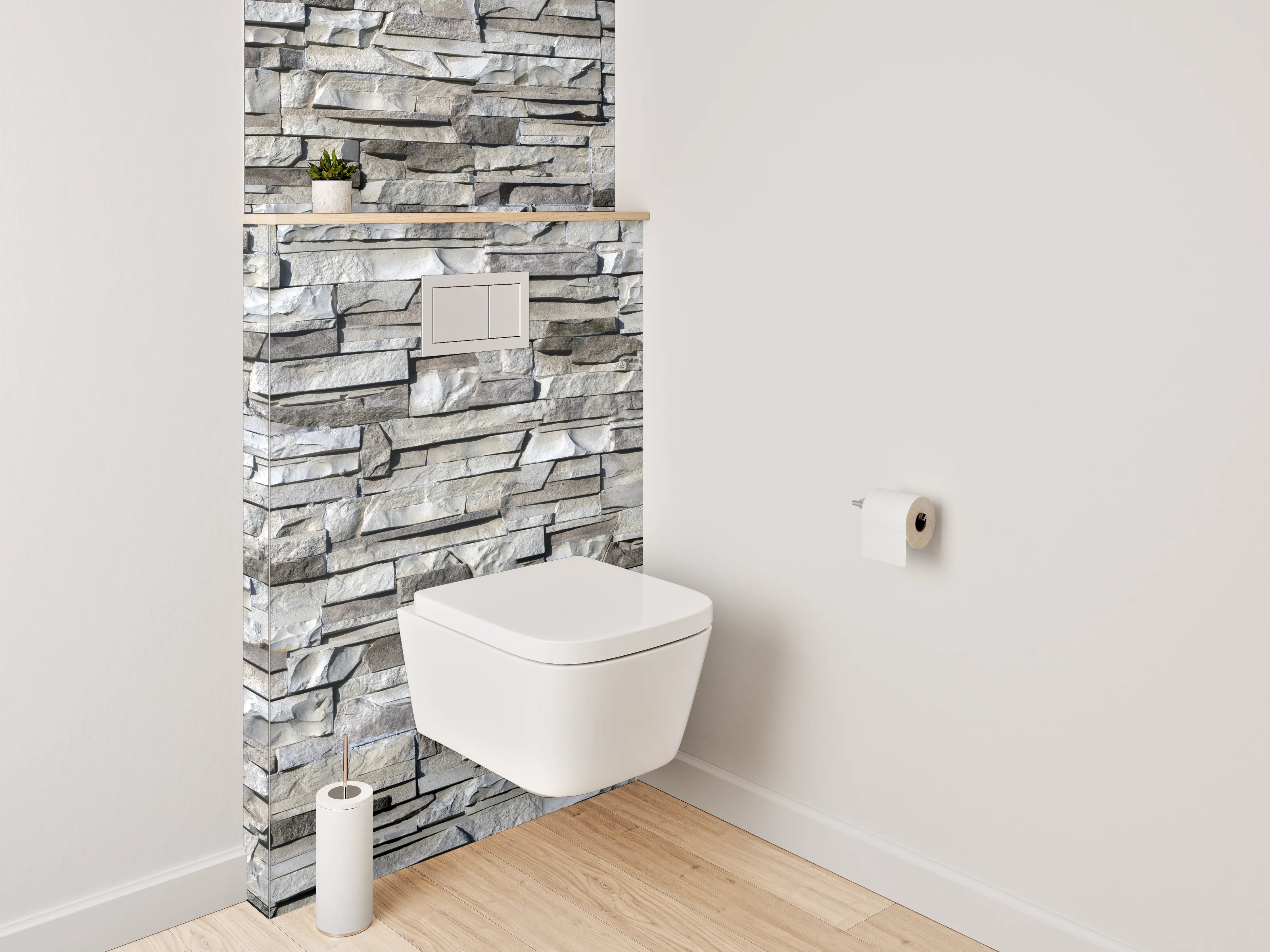 WC-Rückwand - Weiße Natursteinmauer Struktur