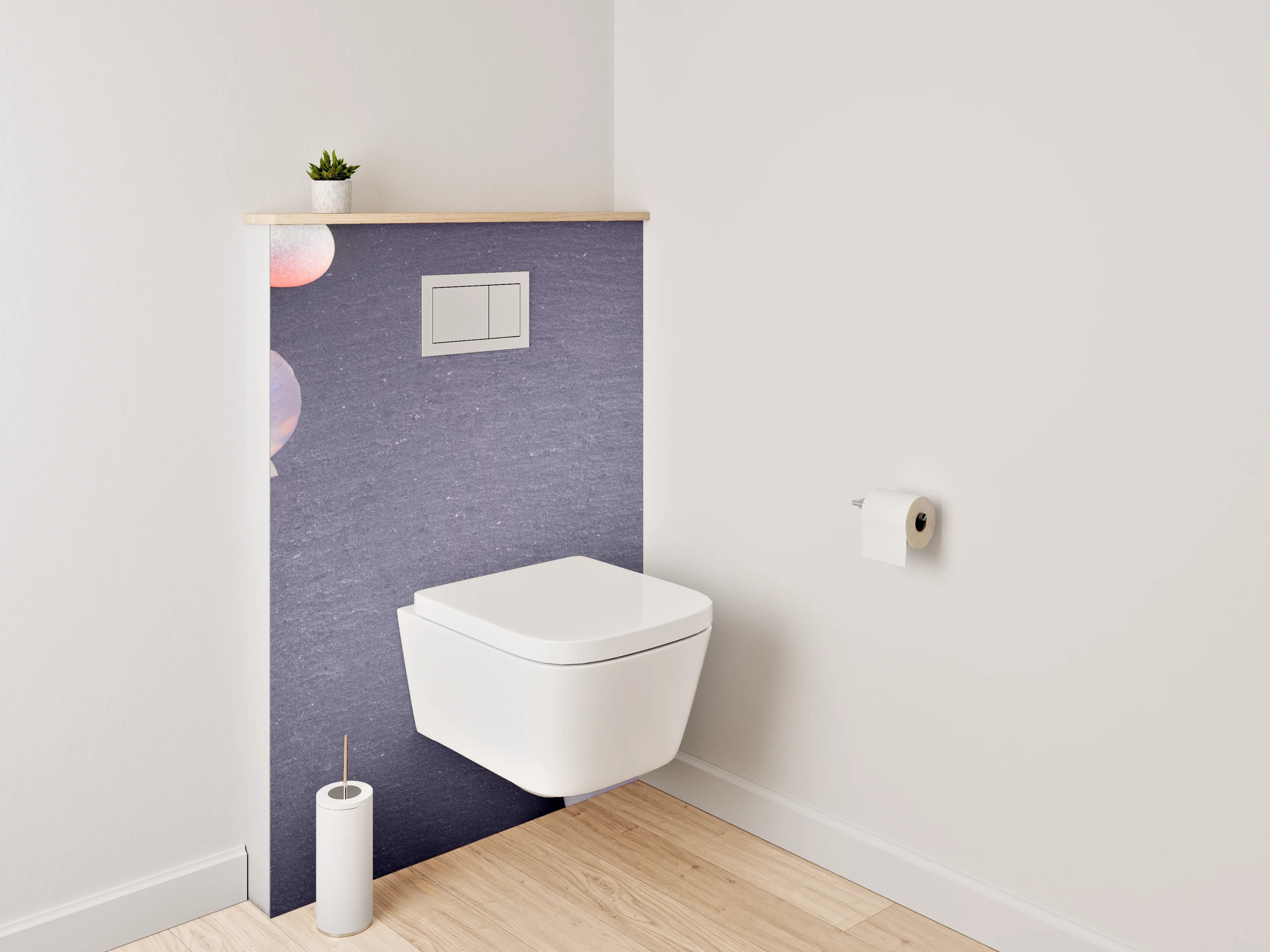 WC-Rückwand - Weiße Orchideen mit Stabmixer und Steinen