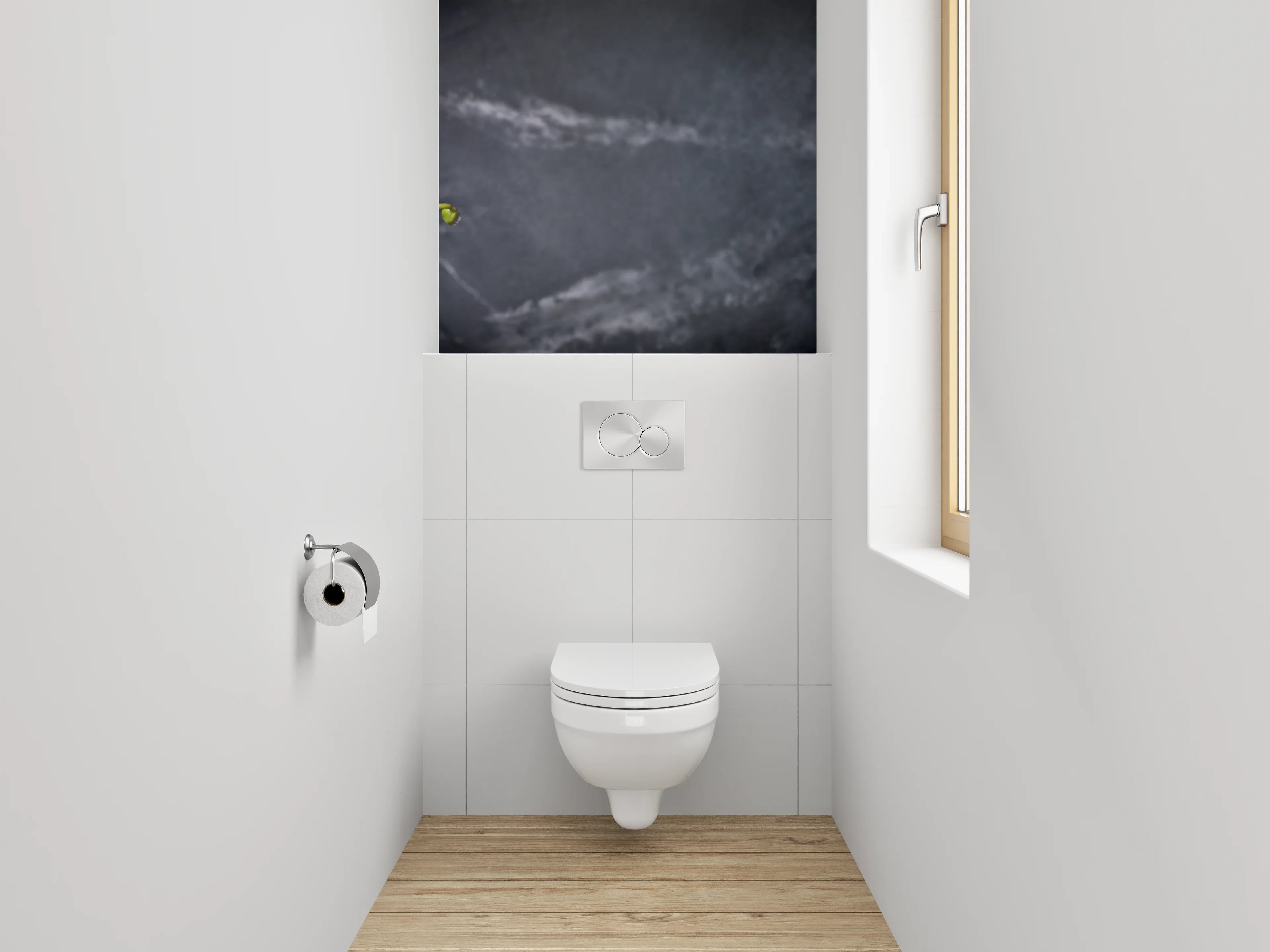 WC-Rückwand - Weiße Orchideen vor Marmoroptik