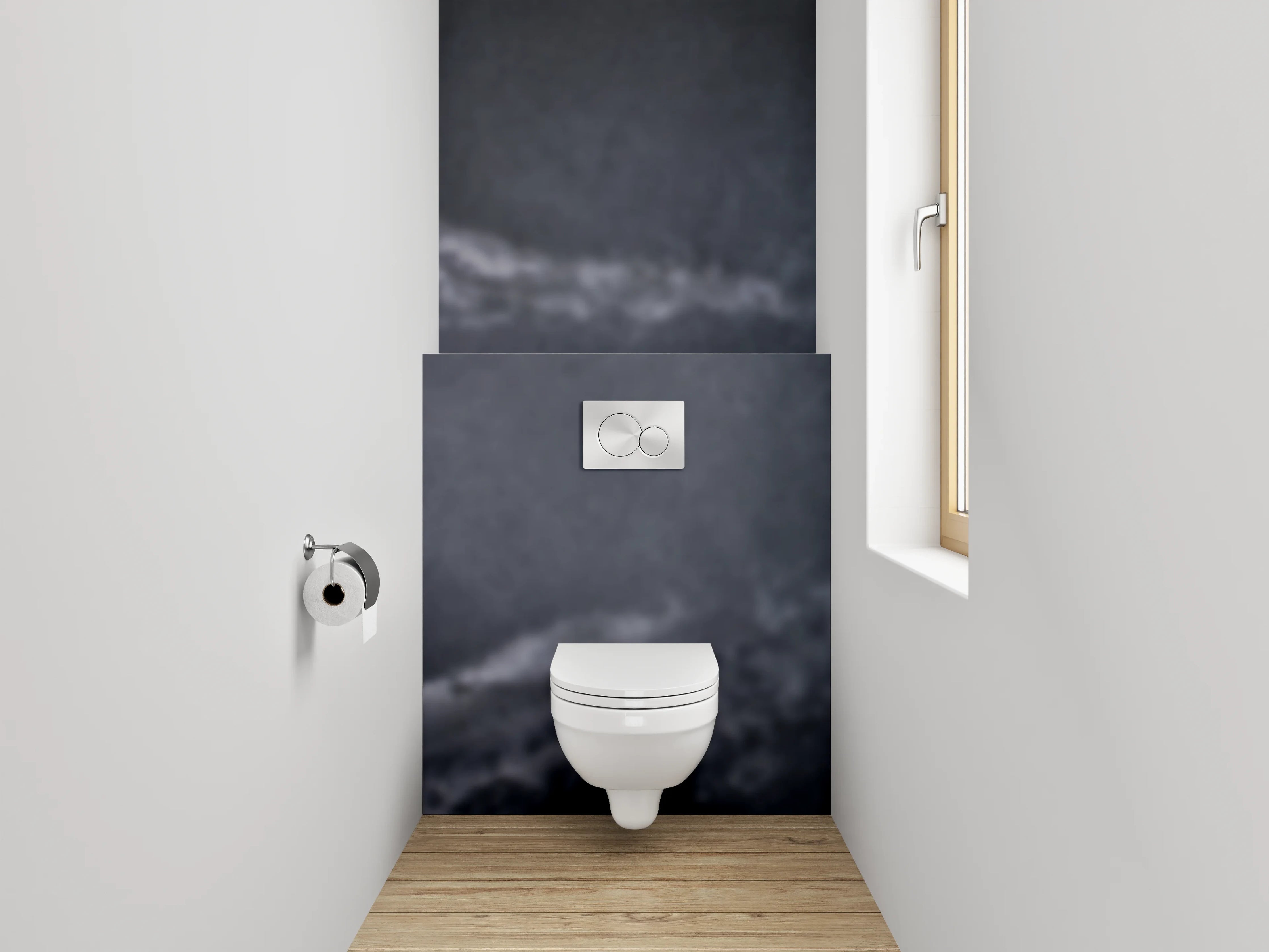WC-Rückwand - Weiße Orchideen vor Marmoroptik