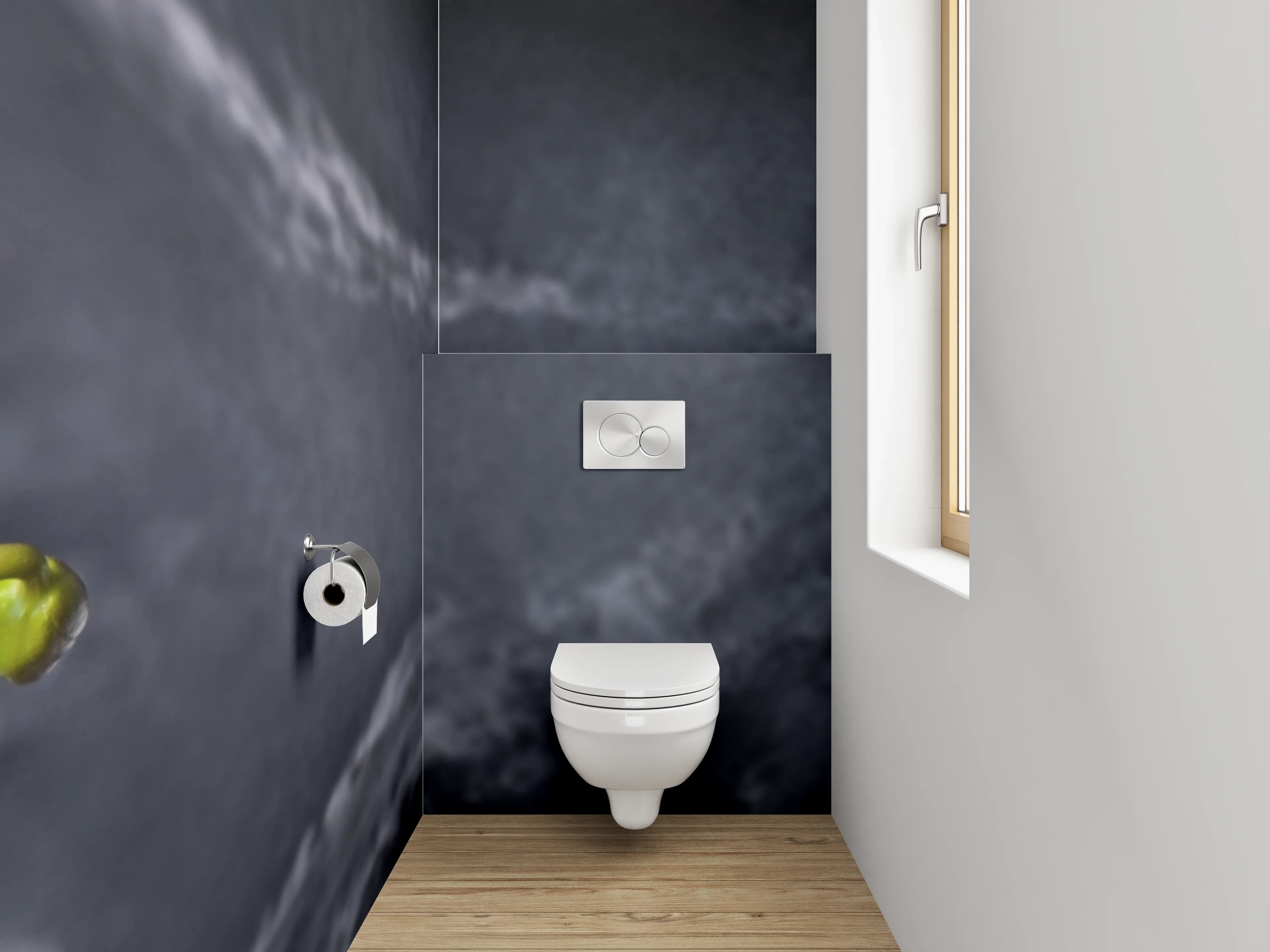 WC-Rückwand - Weiße Orchideen vor Marmoroptik