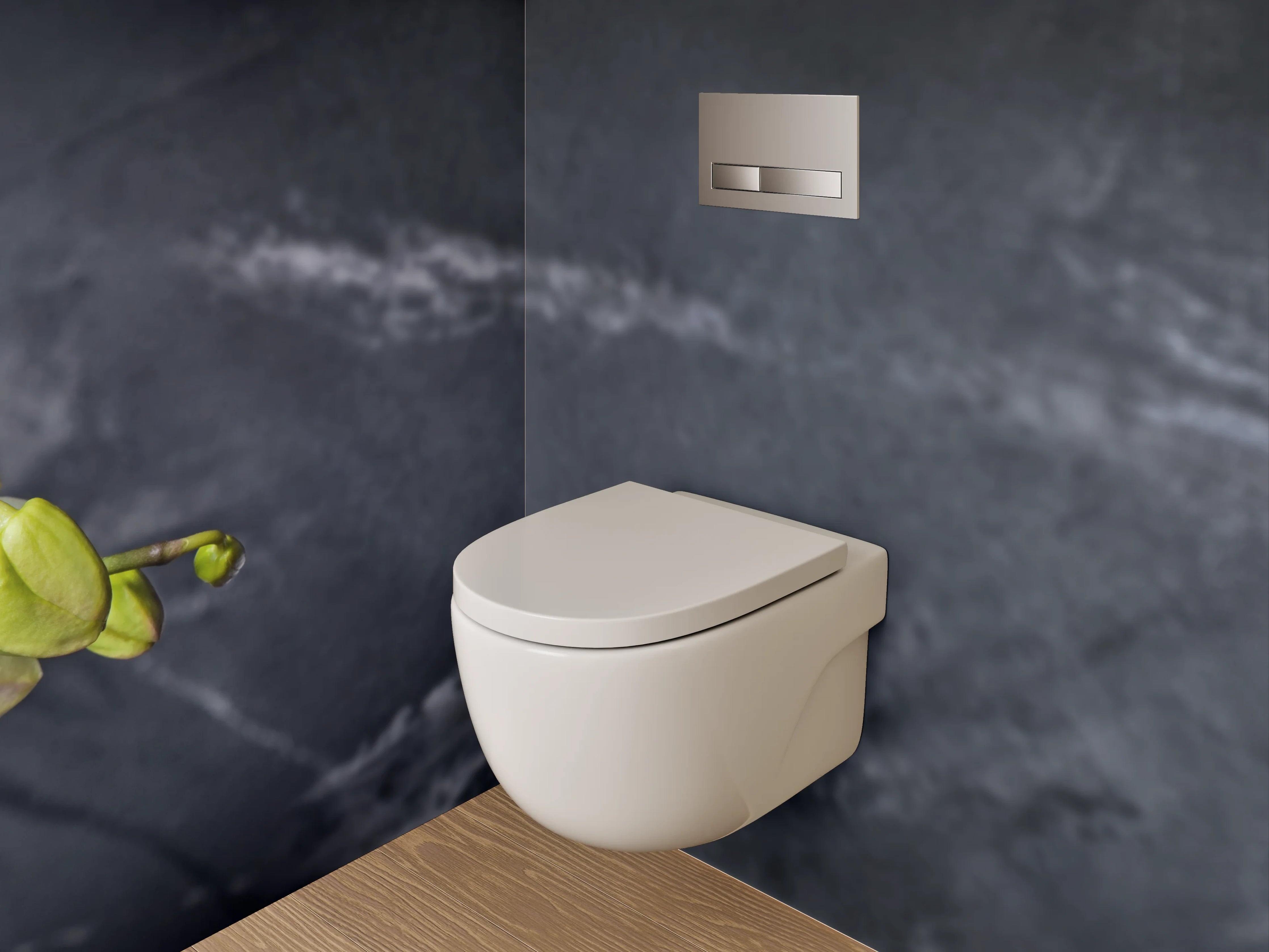 WC-Rückwand - Weiße Orchideen vor Marmoroptik