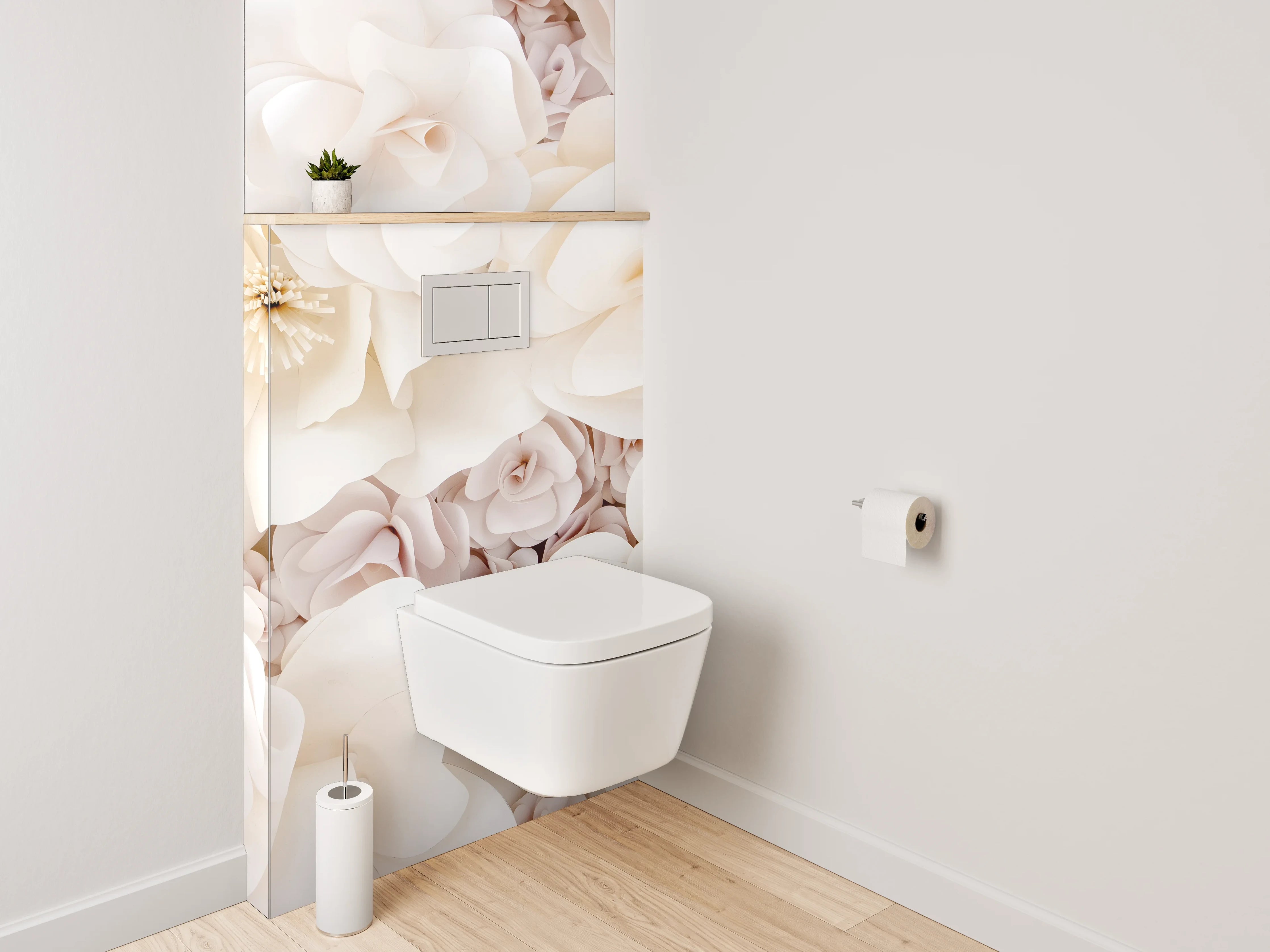 WC-Rückwand - Weiße Papierblumen Deko Wand