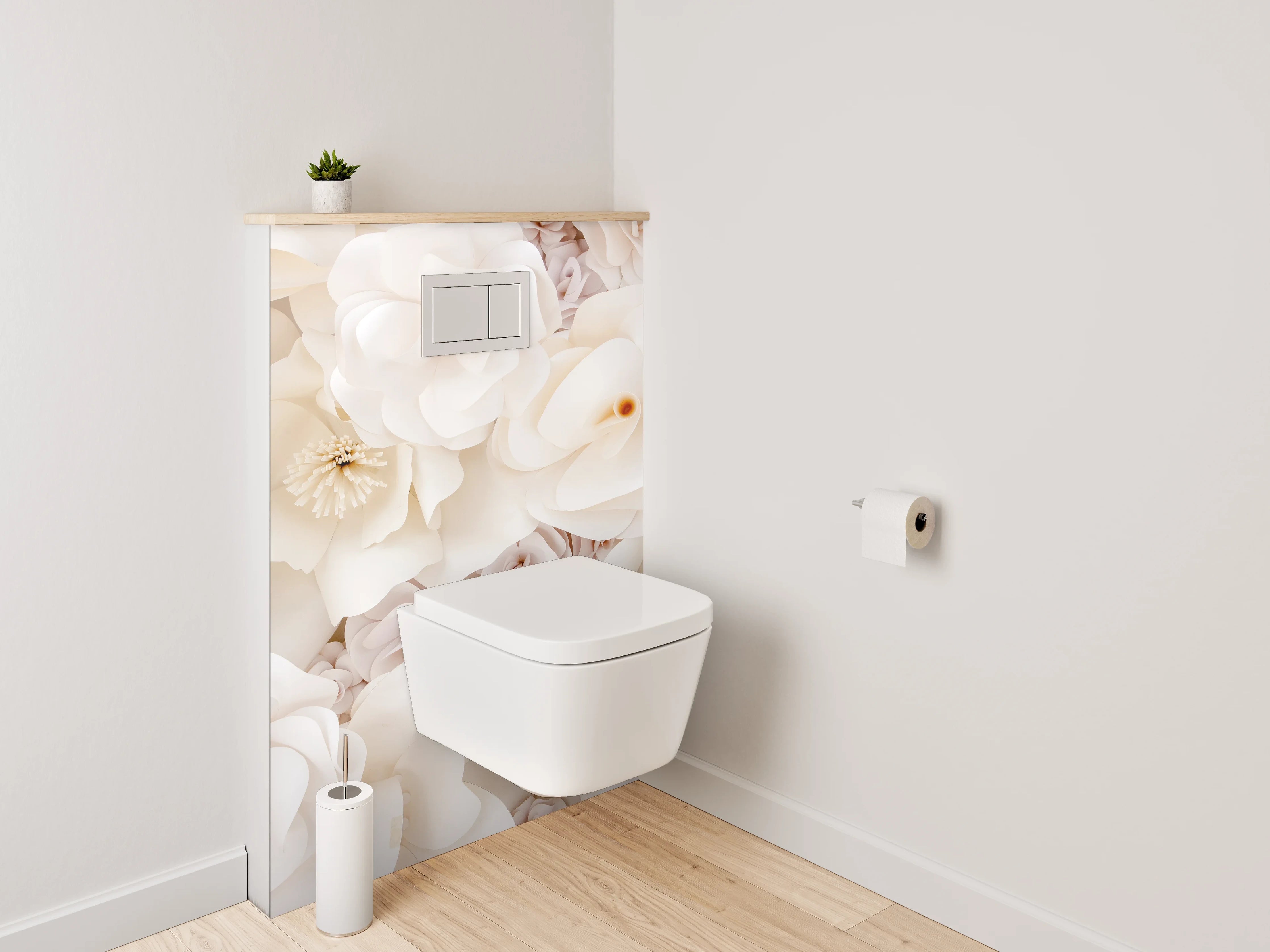 WC-Rückwand - Weiße Papierblumen Deko Wand