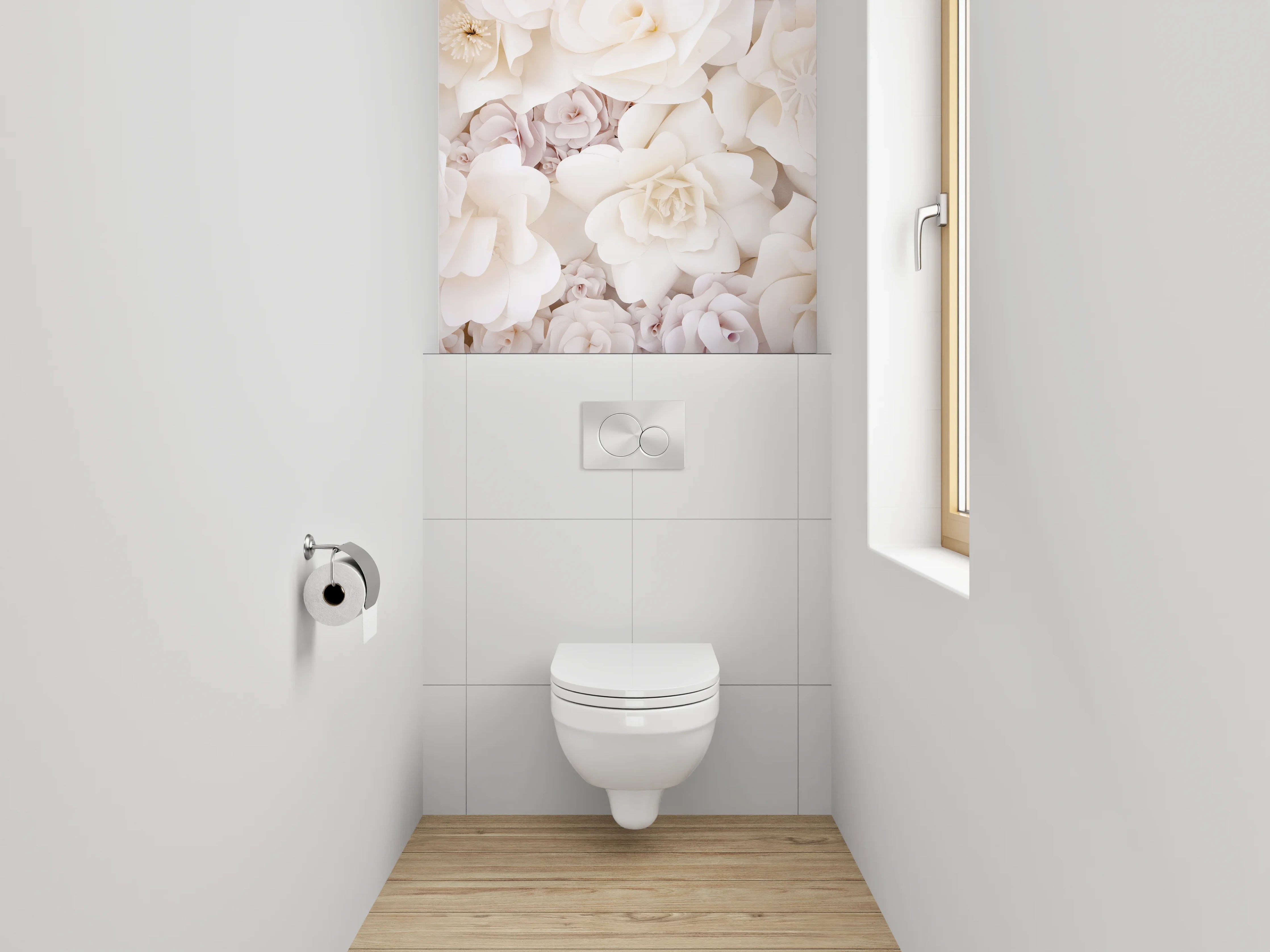 WC-Rückwand - Weiße Papierblumen Kunst-Motiv
