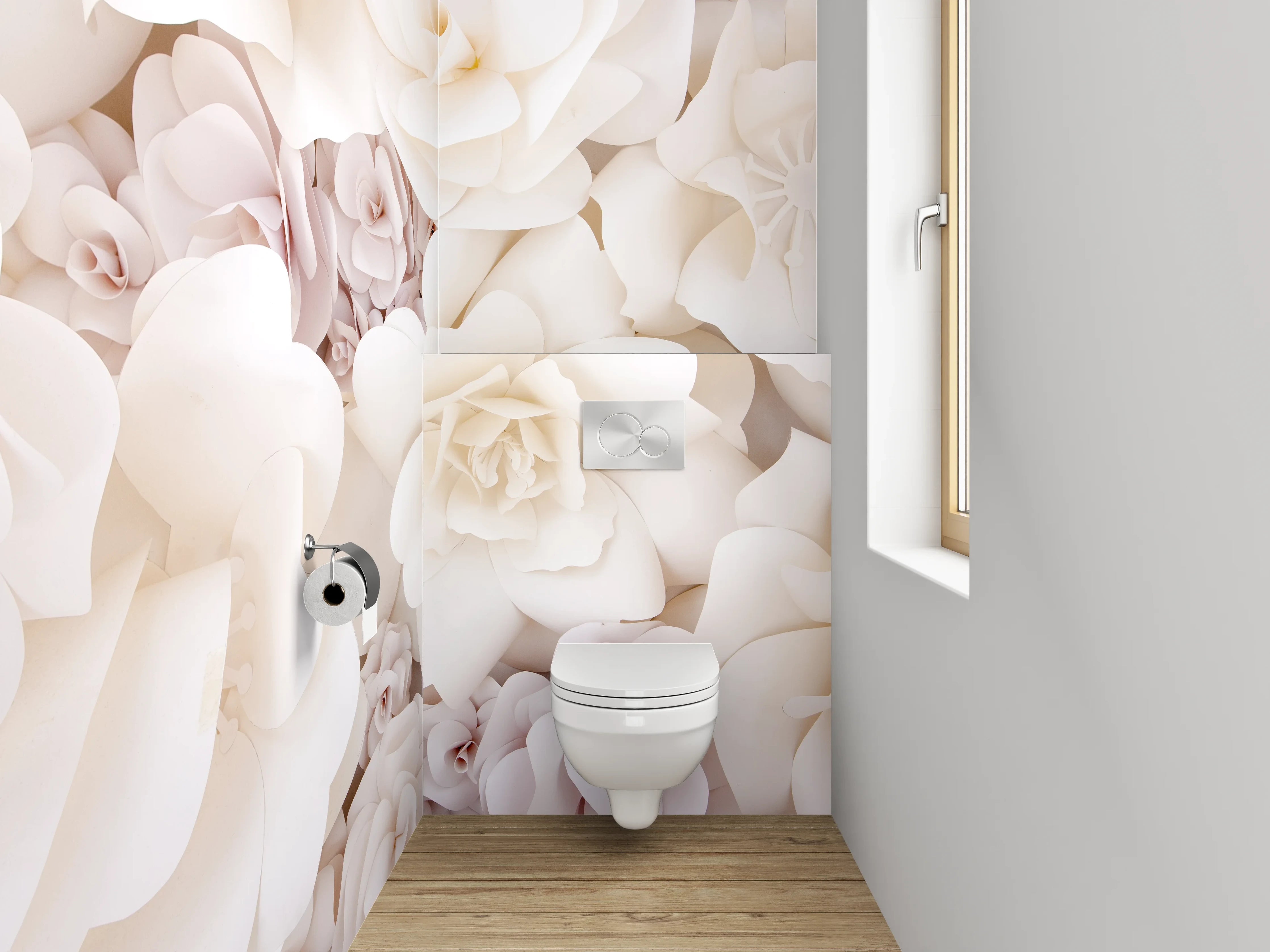 WC-Rückwand - Weiße Papierblumen Kunst-Motiv