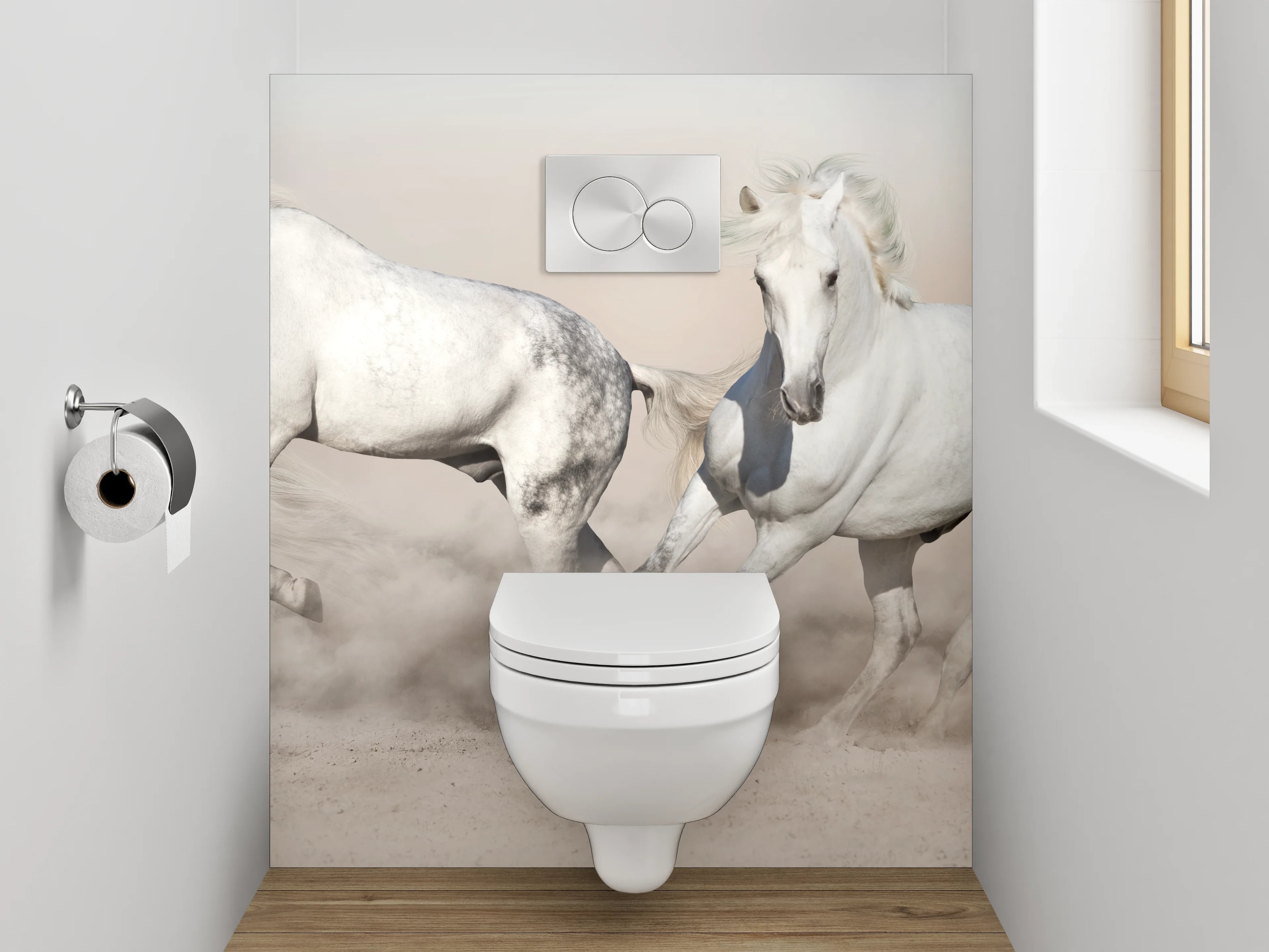 WC-Rückwand - Weiße Pferde in Bewegung