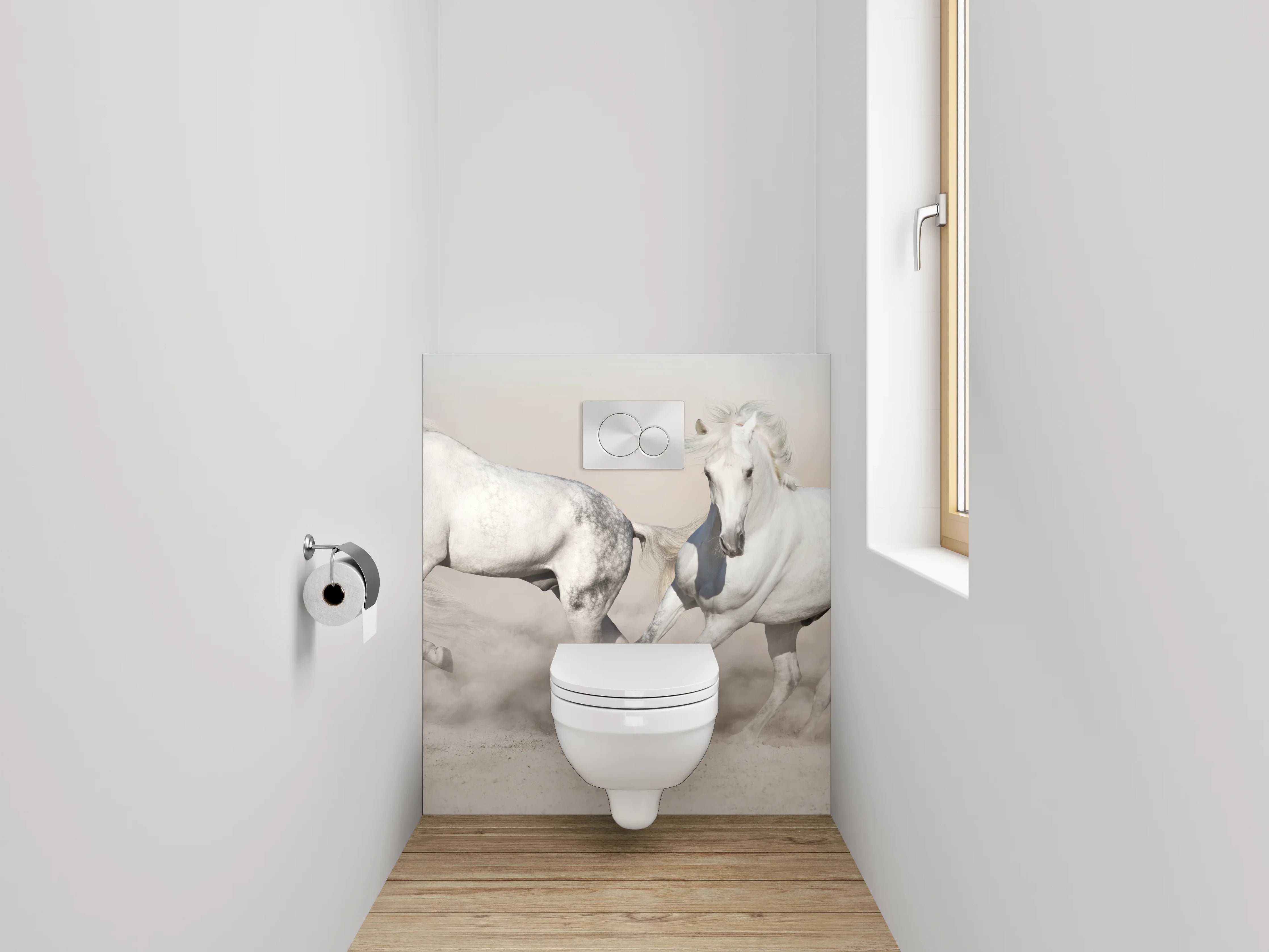 WC-Rückwand - Weiße Pferde in Bewegung