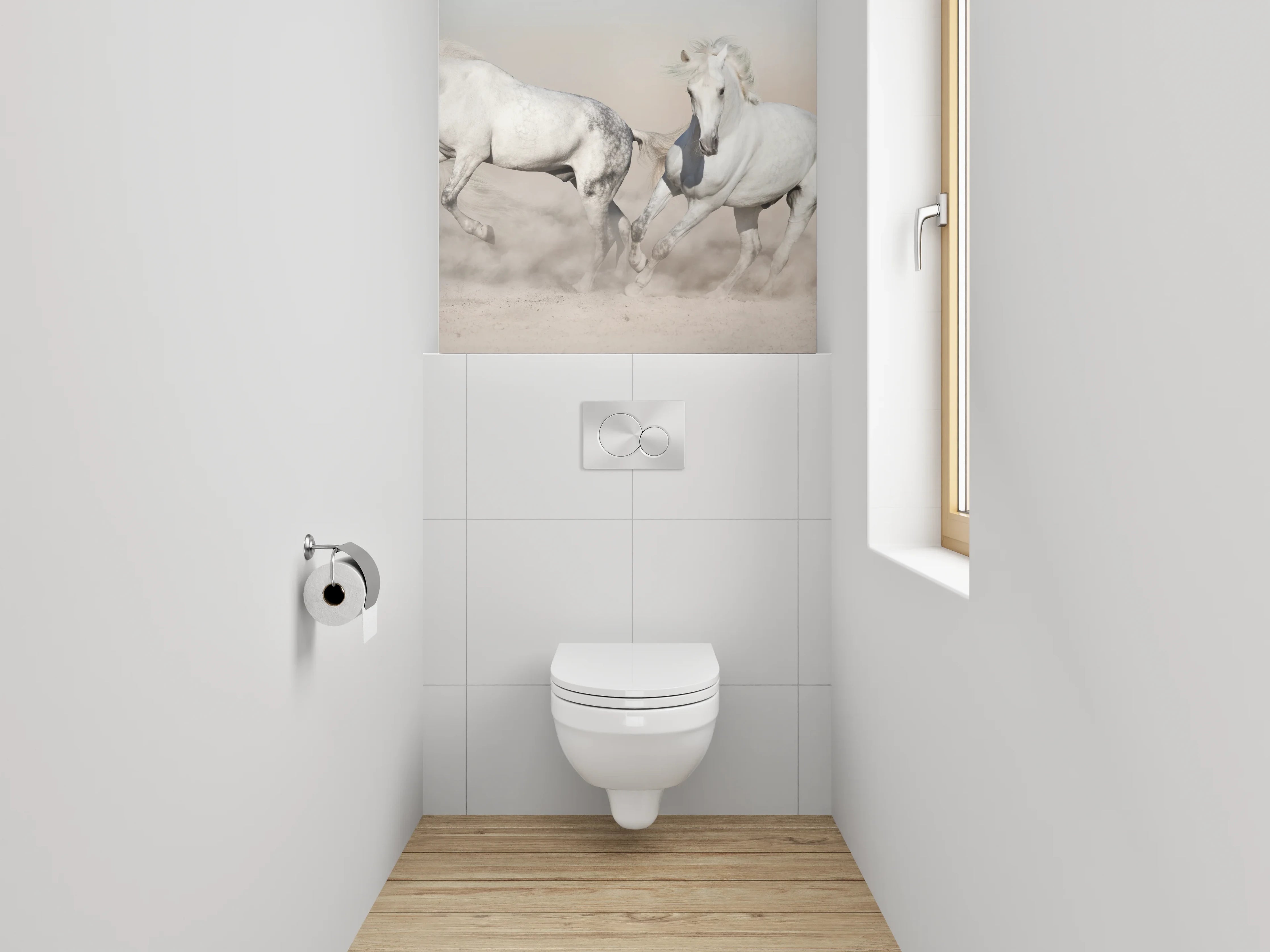 WC-Rückwand - Weiße Pferde in Bewegung