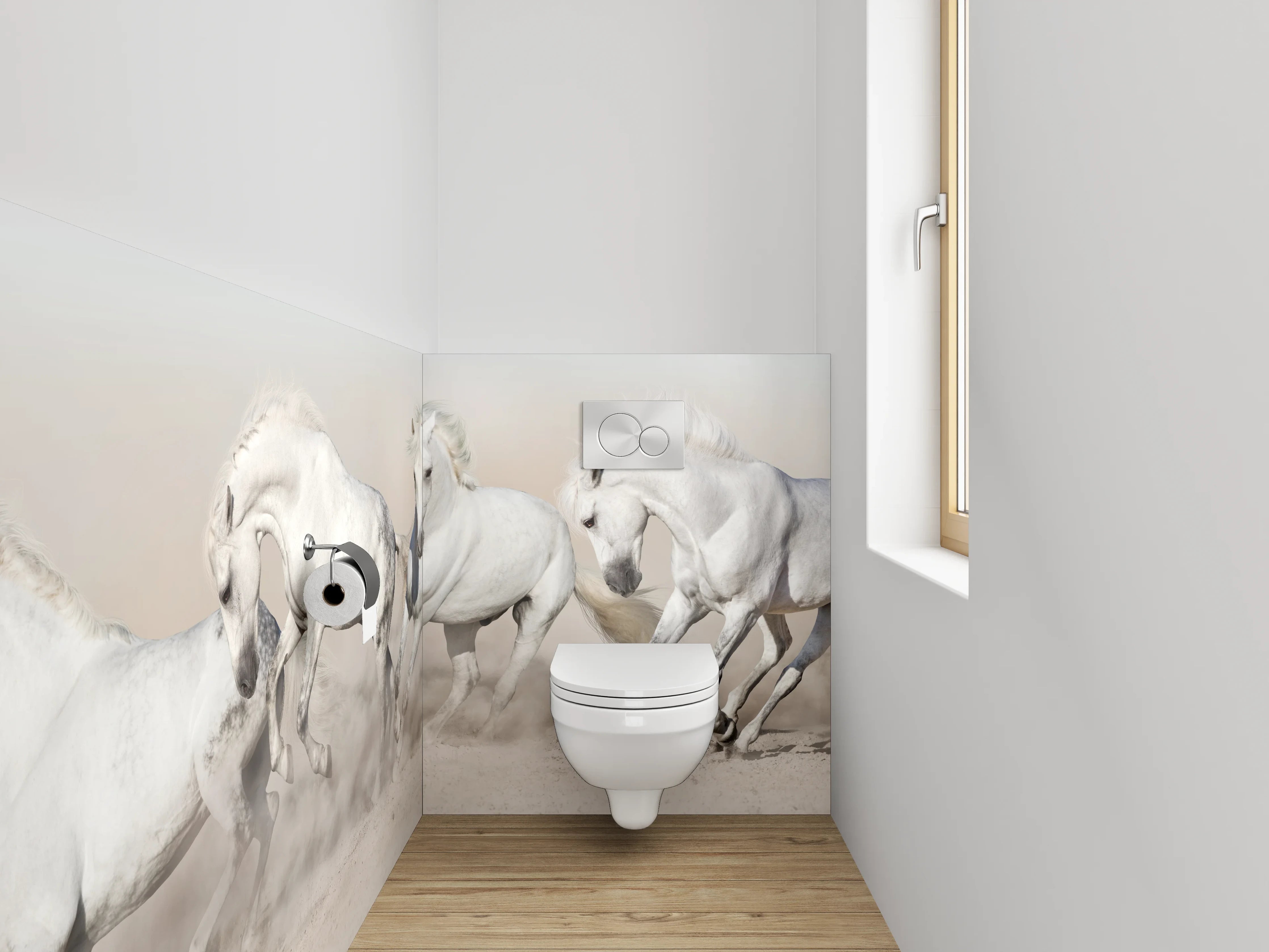 WC-Rückwand - Weiße Pferde in Bewegung