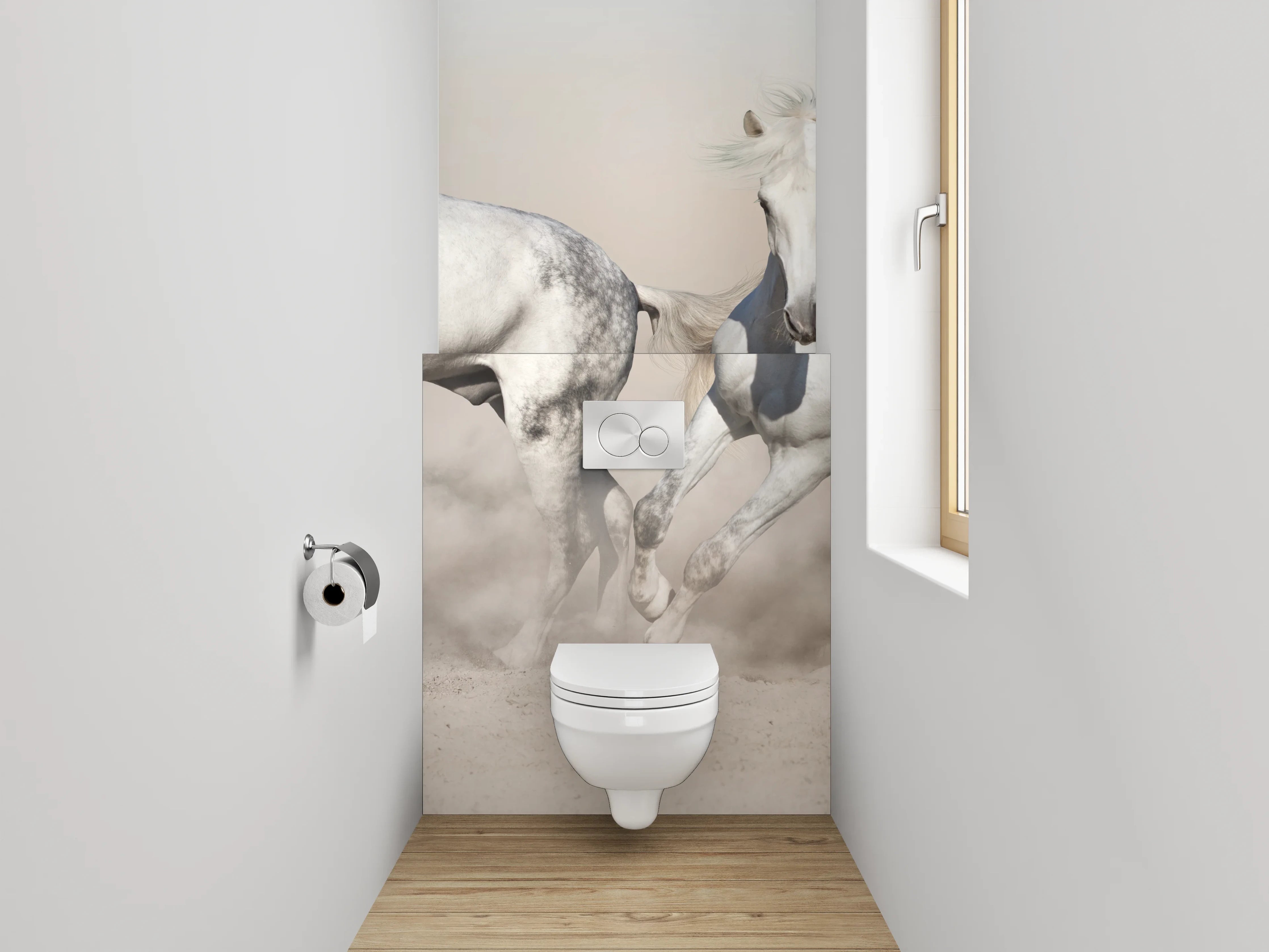 WC-Rückwand - Weiße Pferde in Bewegung