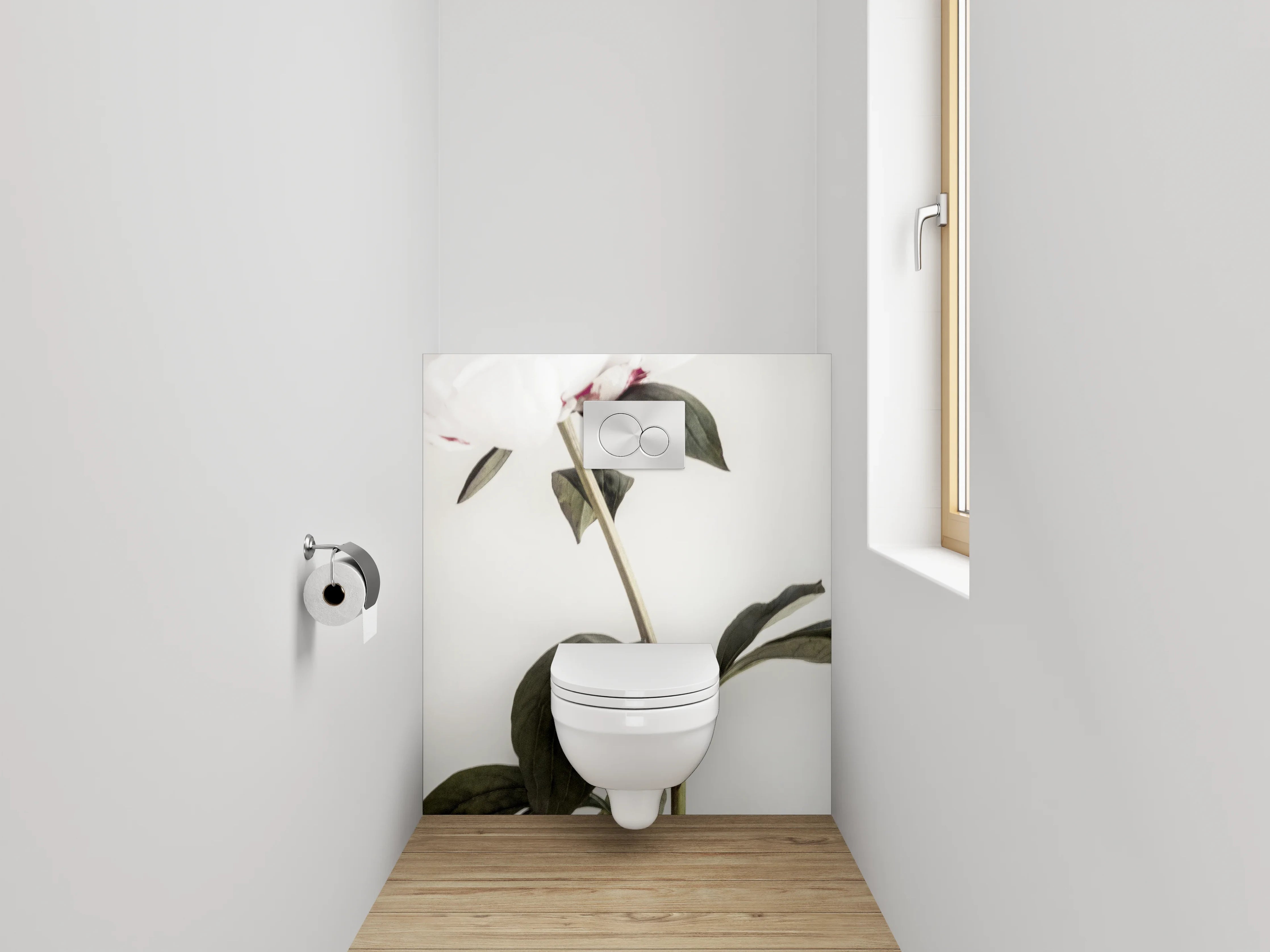 WC-Rückwand - Weiße Pfingstrose Minimalistisch