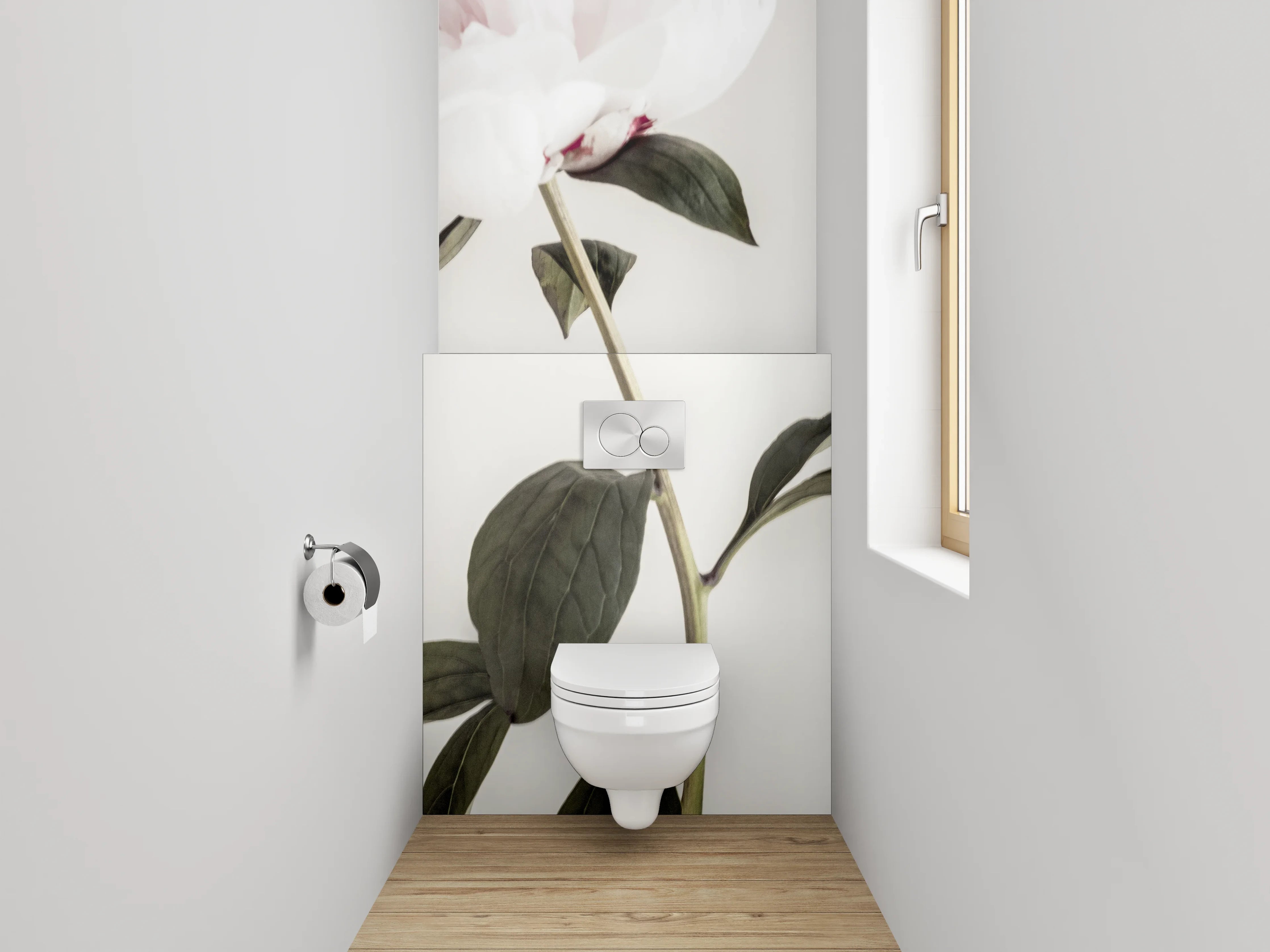 WC-Rückwand - Weiße Pfingstrose Minimalistisch