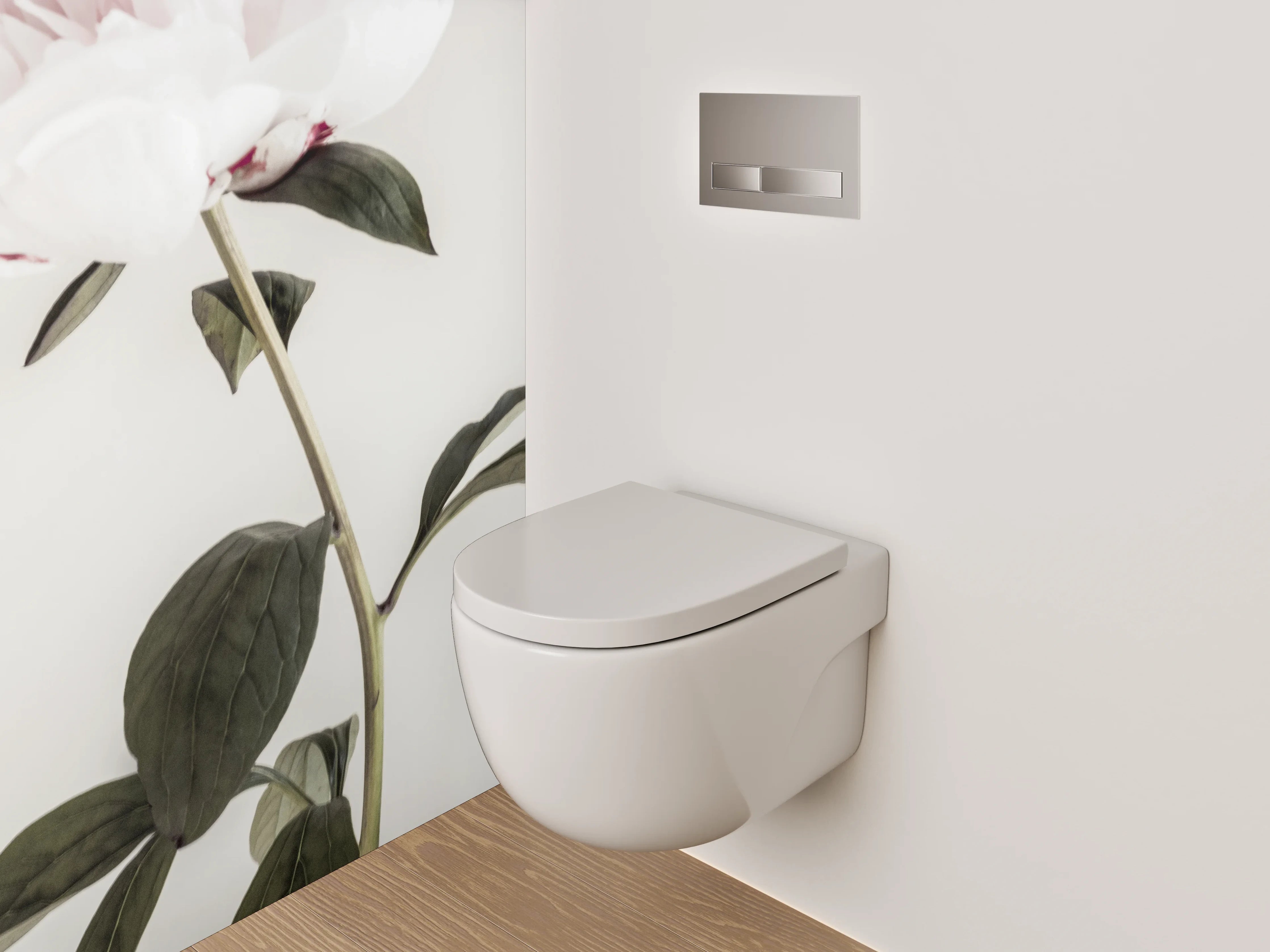 WC-Rückwand - Weiße Pfingstrose Minimalistisch