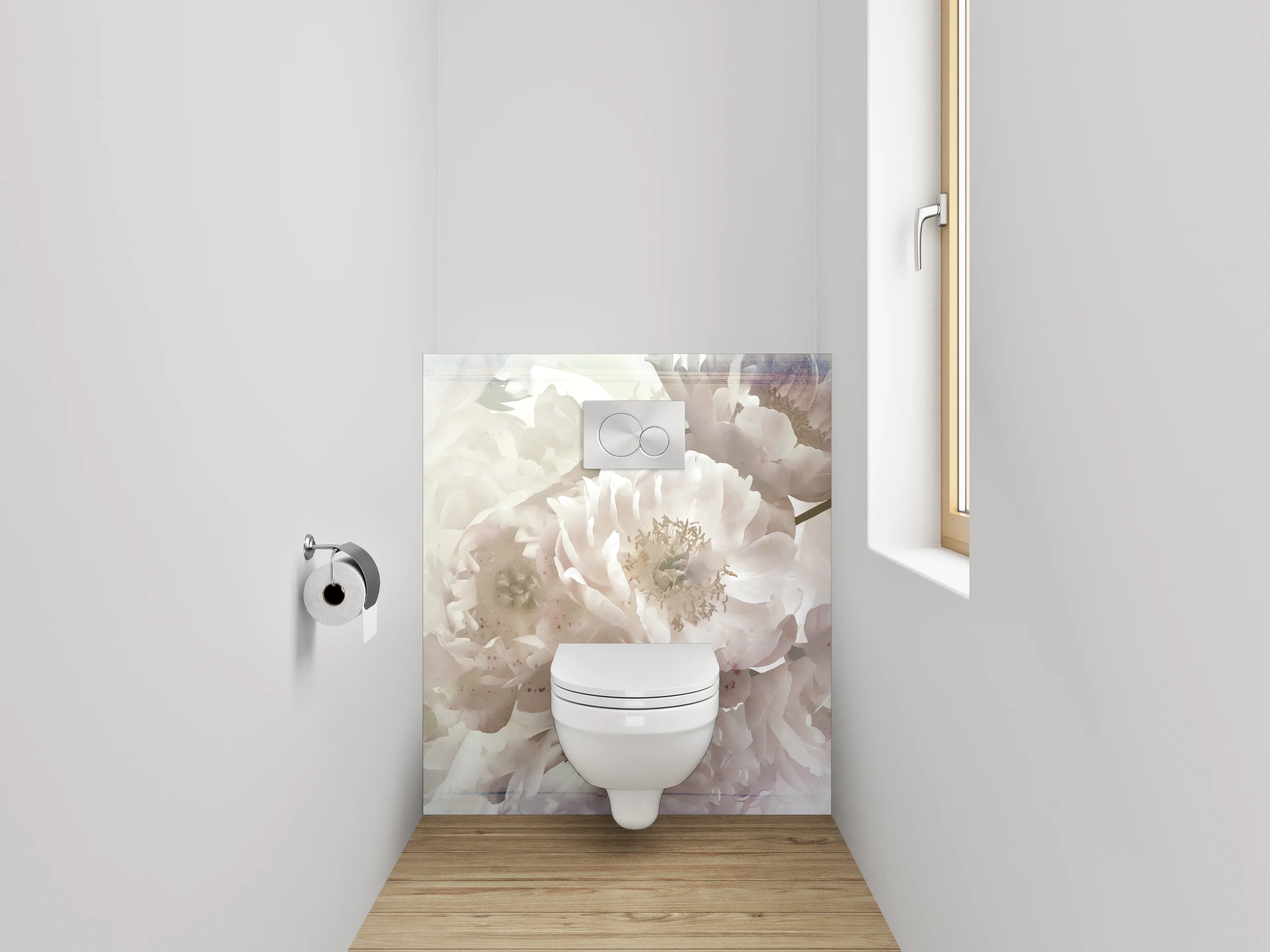 WC-Rückwand - Weiße Pfingstrosen Blüten Aquarell