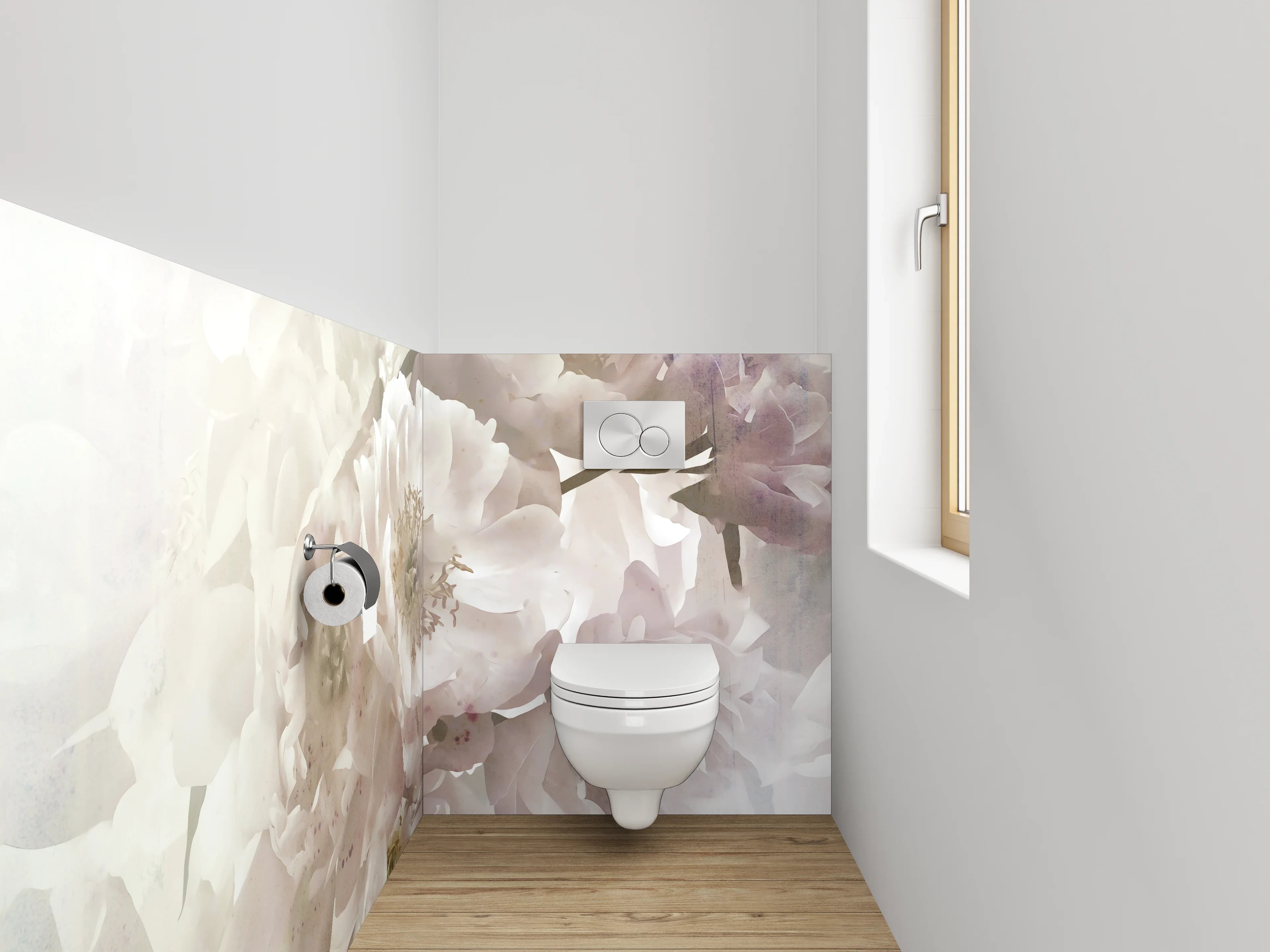 WC-Rückwand - Weiße Pfingstrosen Blüten Aquarell