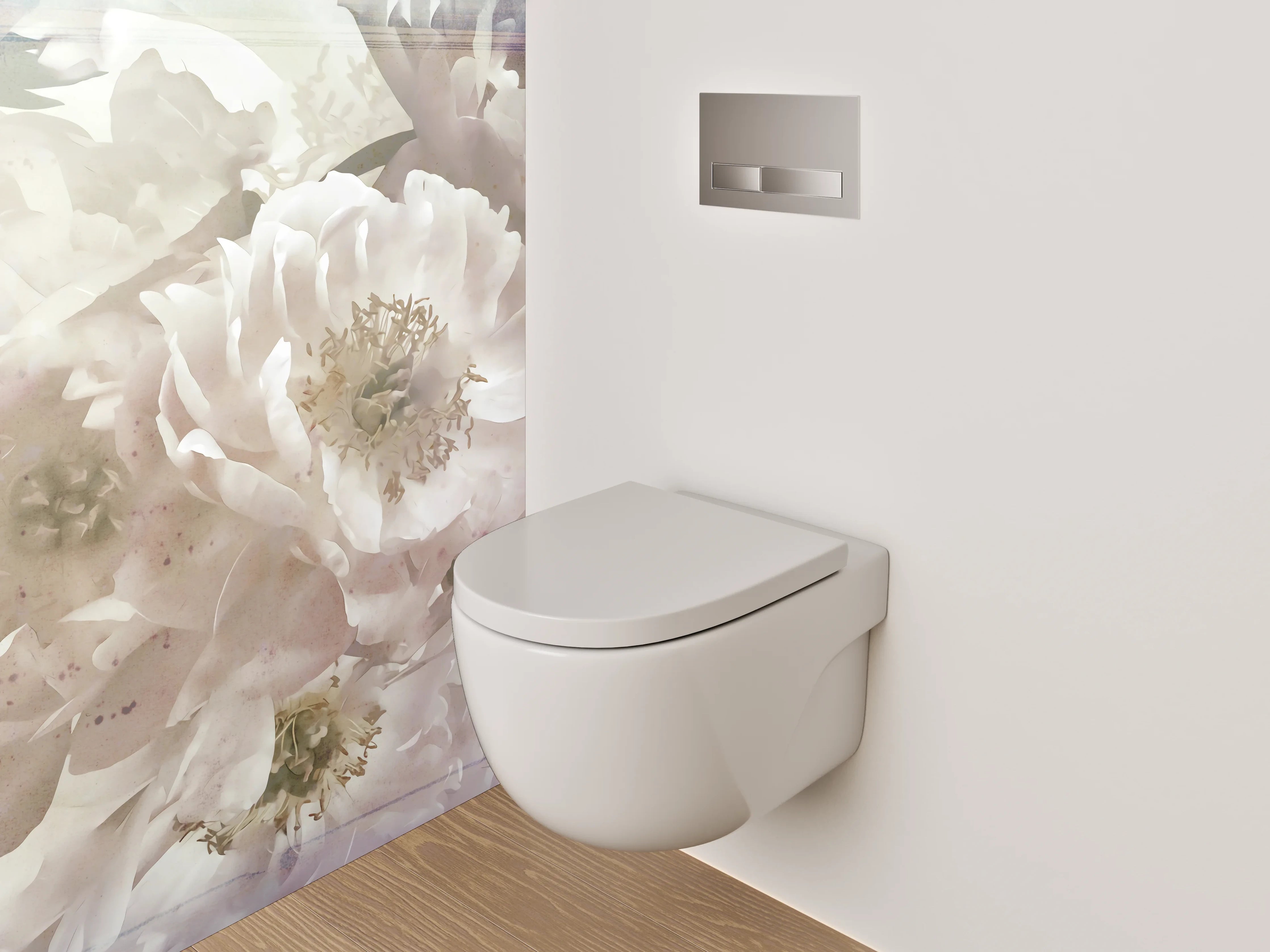 WC-Rückwand - Weiße Pfingstrosen Blüten Aquarell