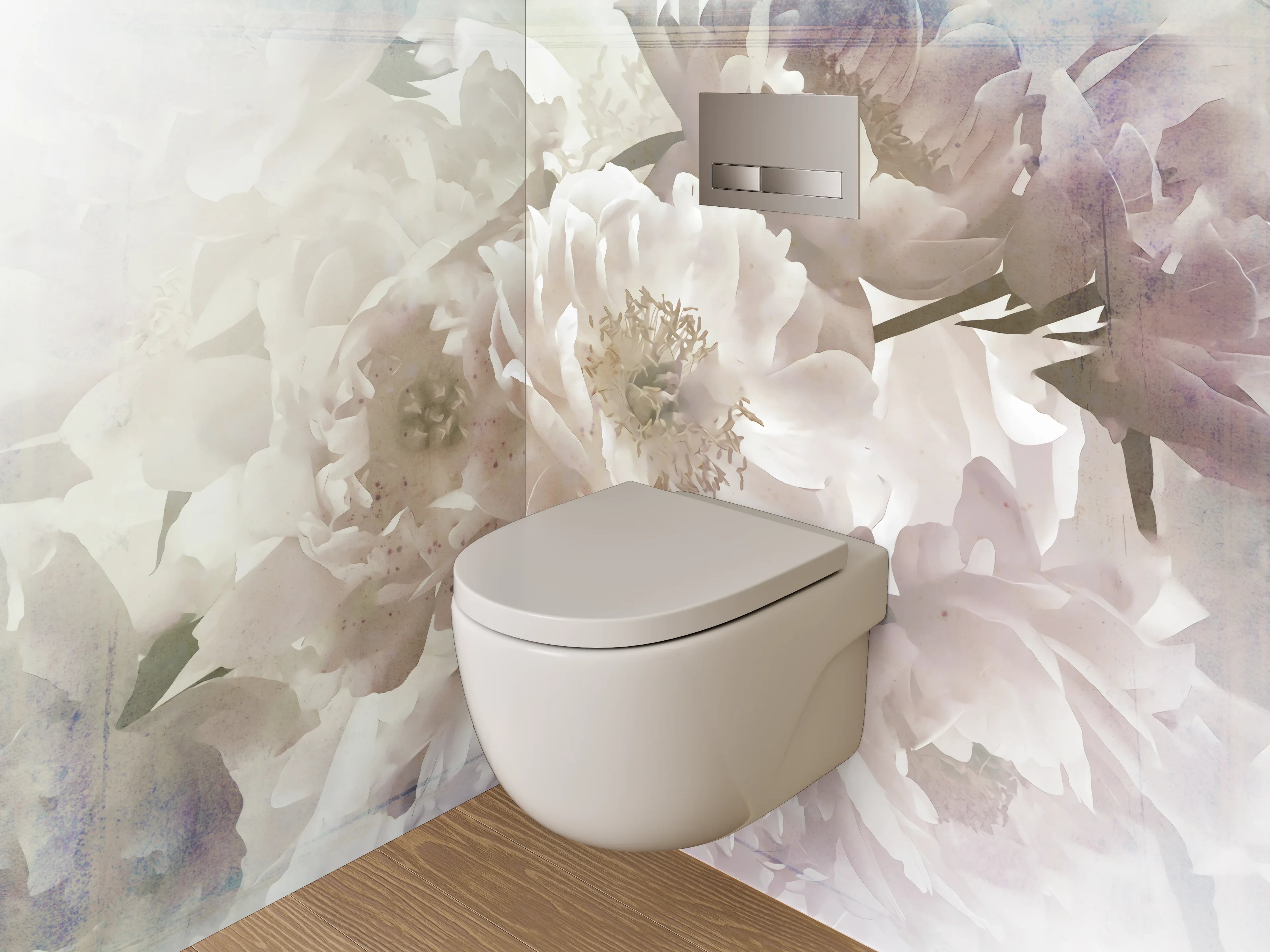 WC-Rückwand - Weiße Pfingstrosen Blüten Aquarell