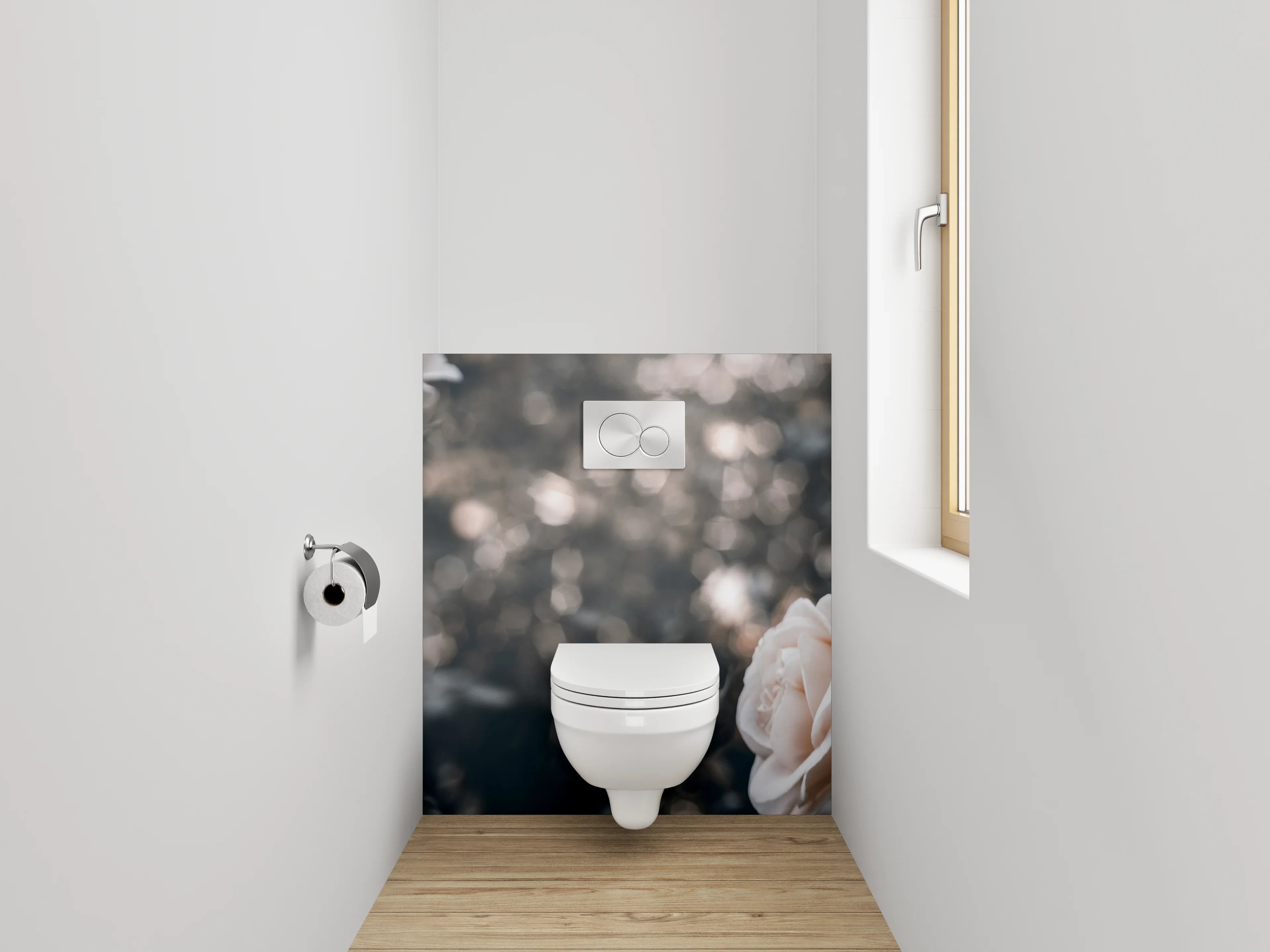 WC-Rückwand - Weiße Rosen im dunklen Hintergrund