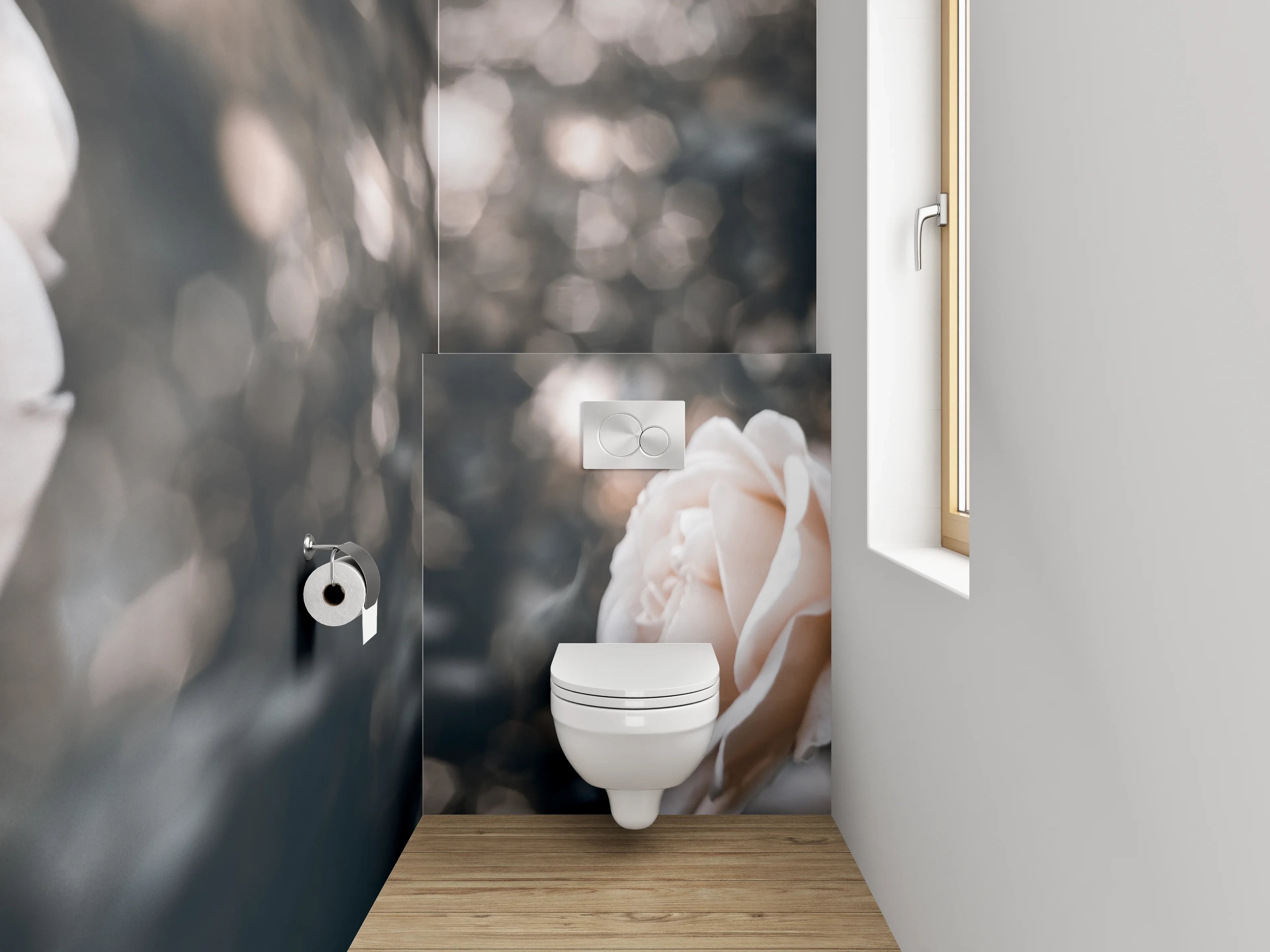 WC-Rückwand - Weiße Rosen im dunklen Hintergrund