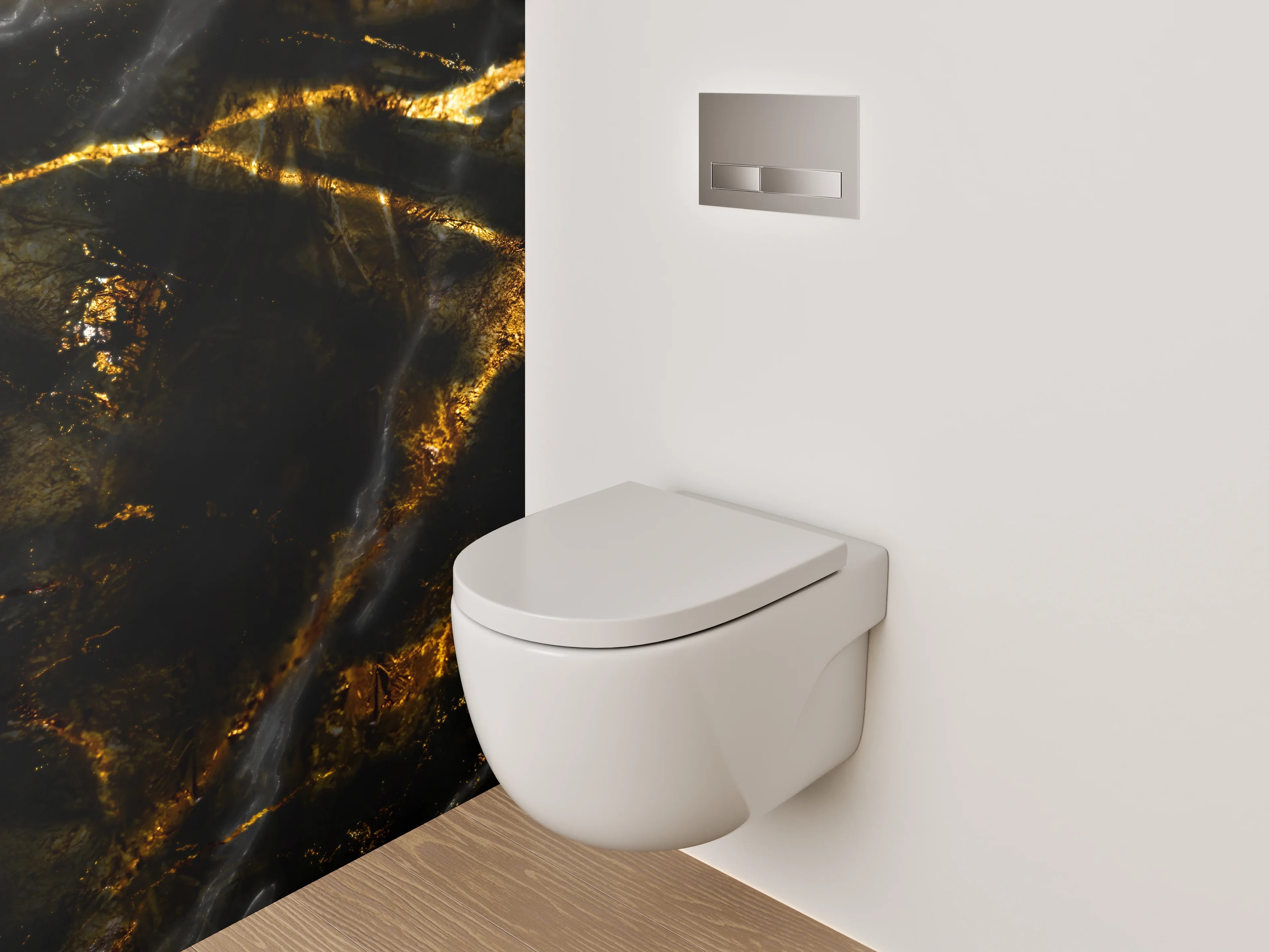 WC-Rückwand - Weiße Silhouetten auf grauschwarzem Gold