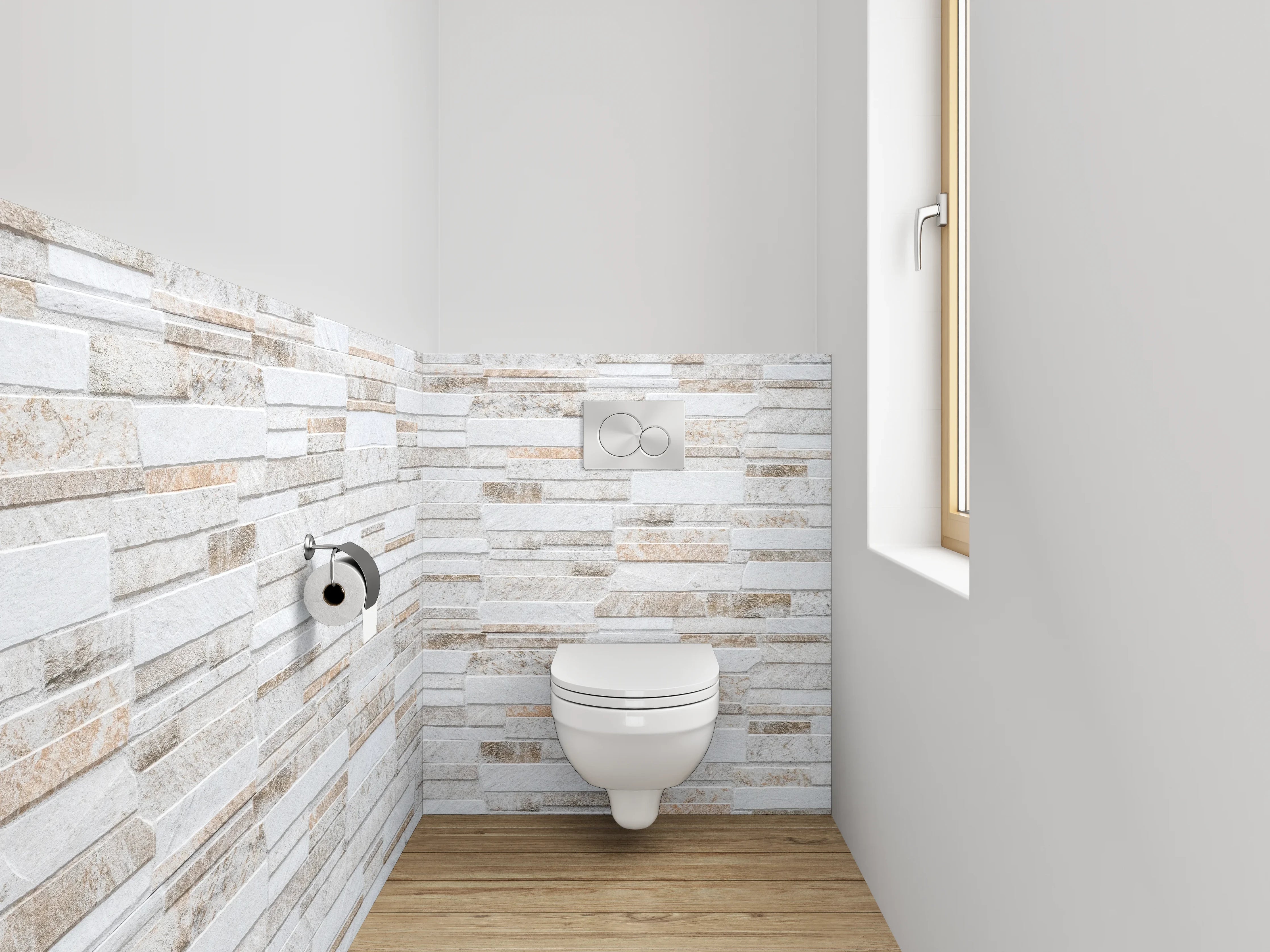 WC-Rückwand - Weiße Steinmauer Fliesenoptik