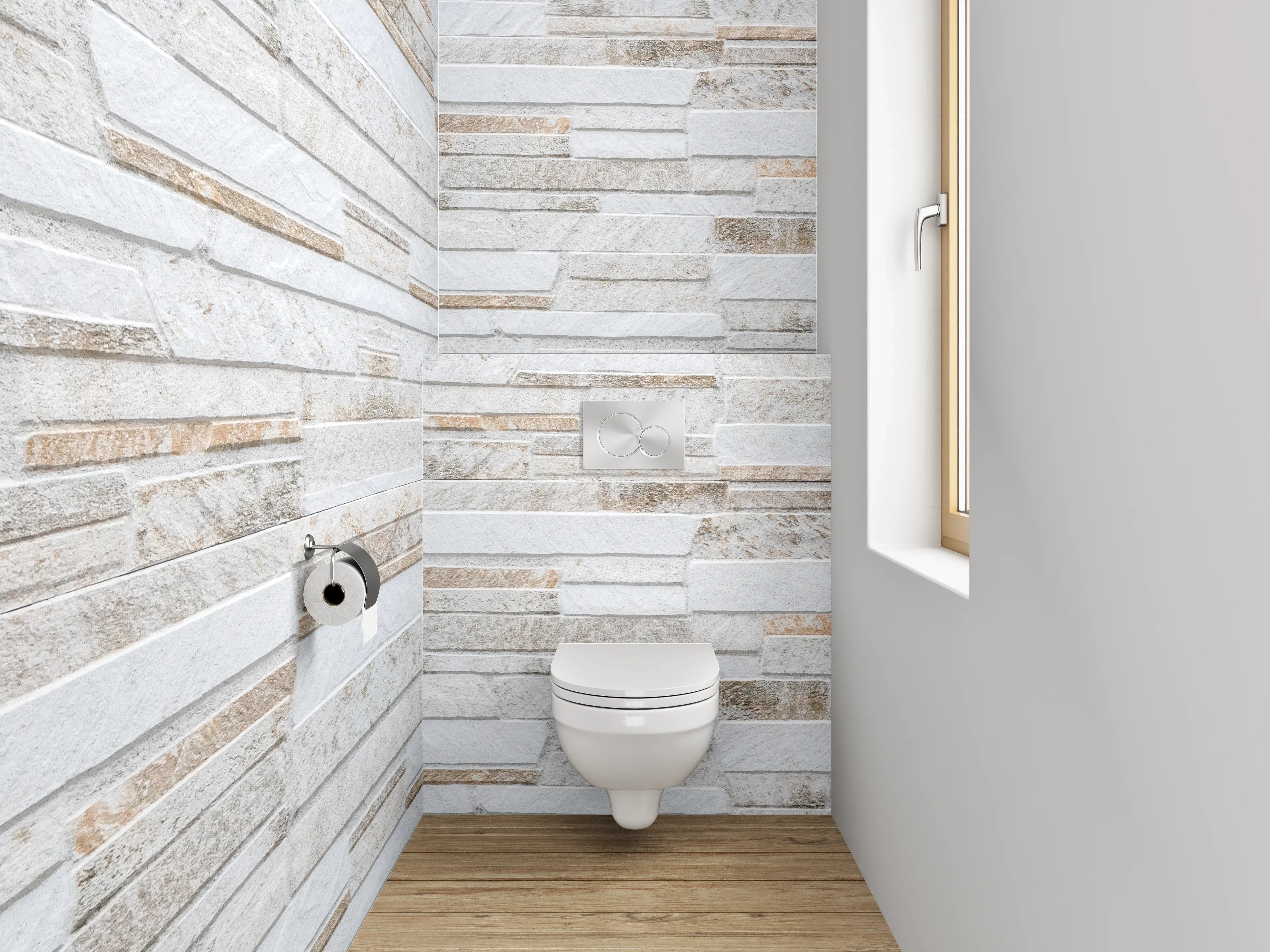 WC-Rückwand - Weiße Steinmauer Fliesenoptik