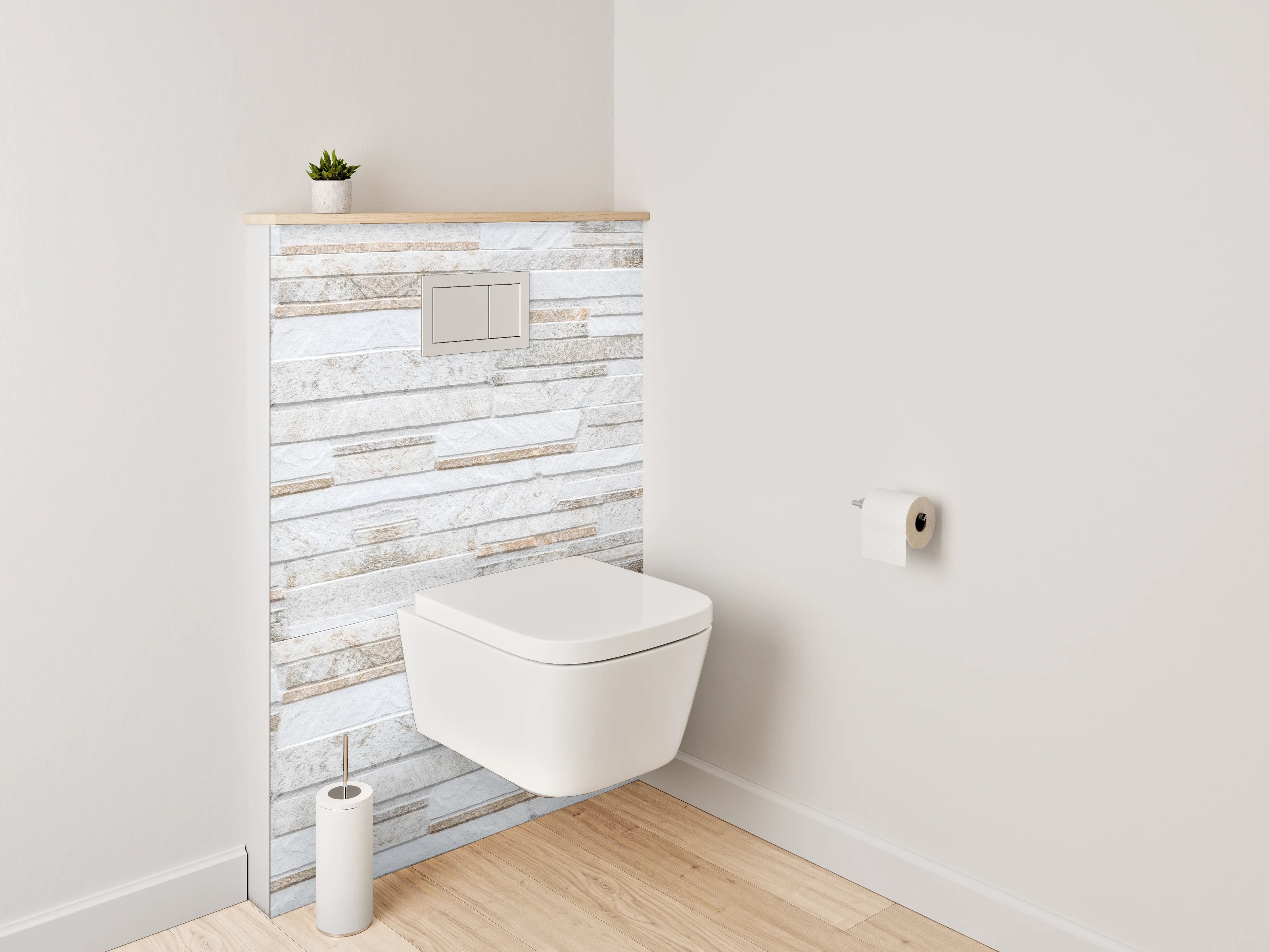 WC-Rückwand - Weiße Steinmauer Fliesenoptik
