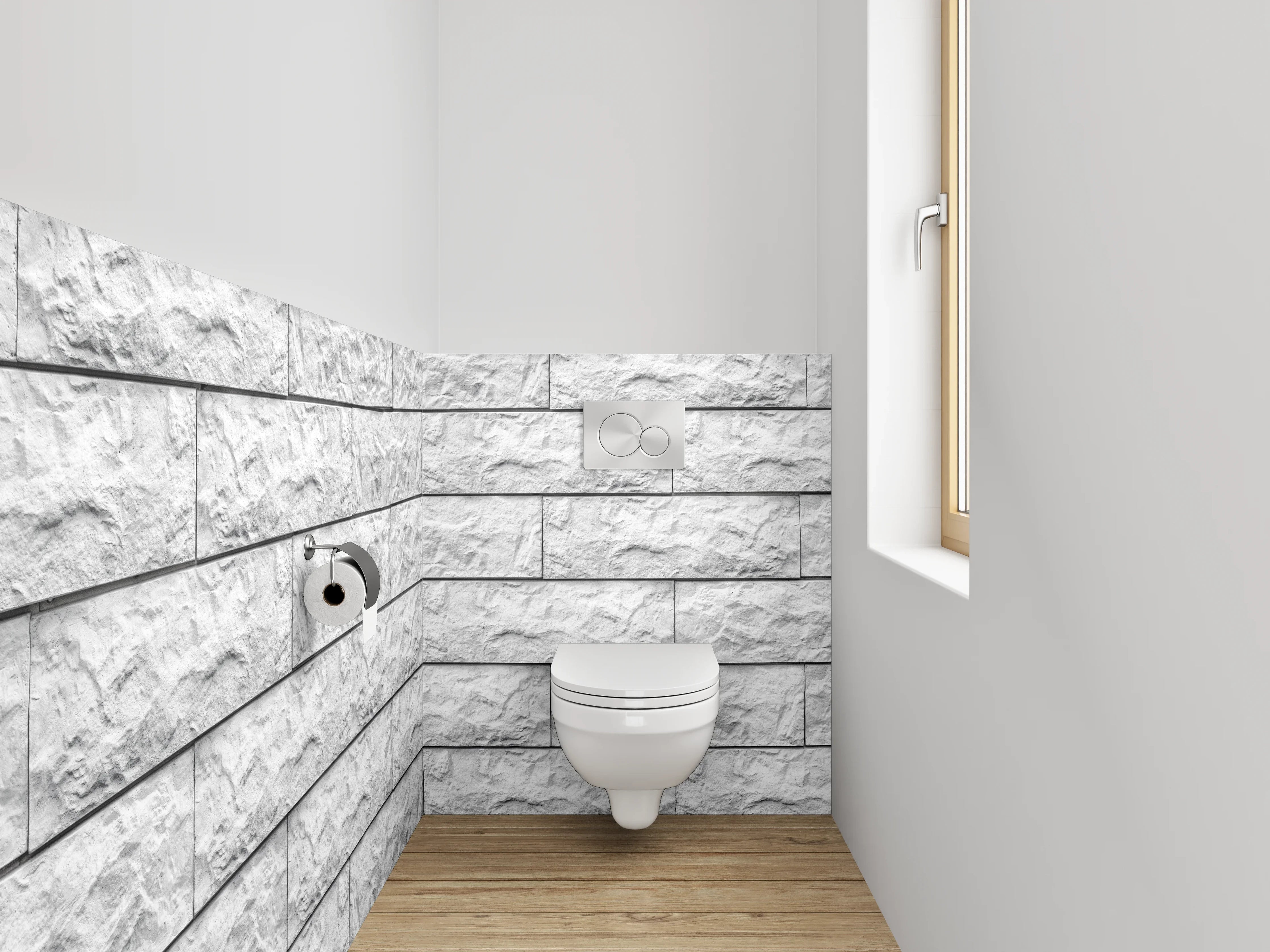 WC-Rückwand - Weiße Steinoptik Struktur Wand