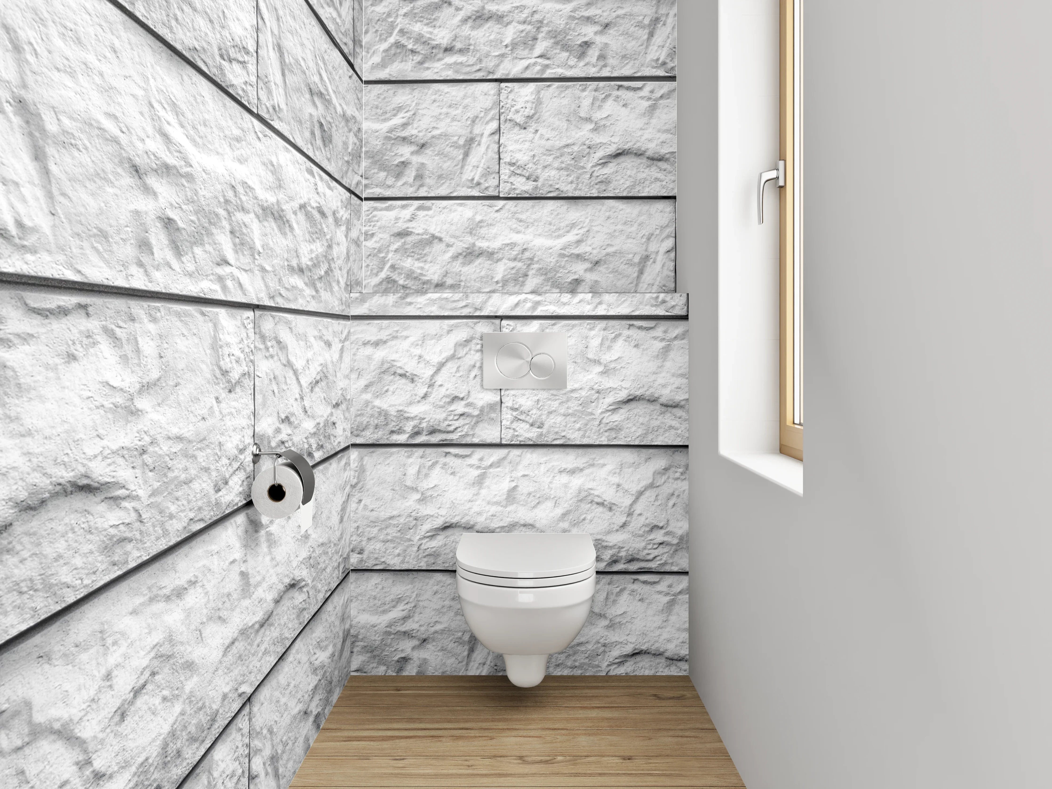 WC-Rückwand - Weiße Steinoptik Struktur Wand