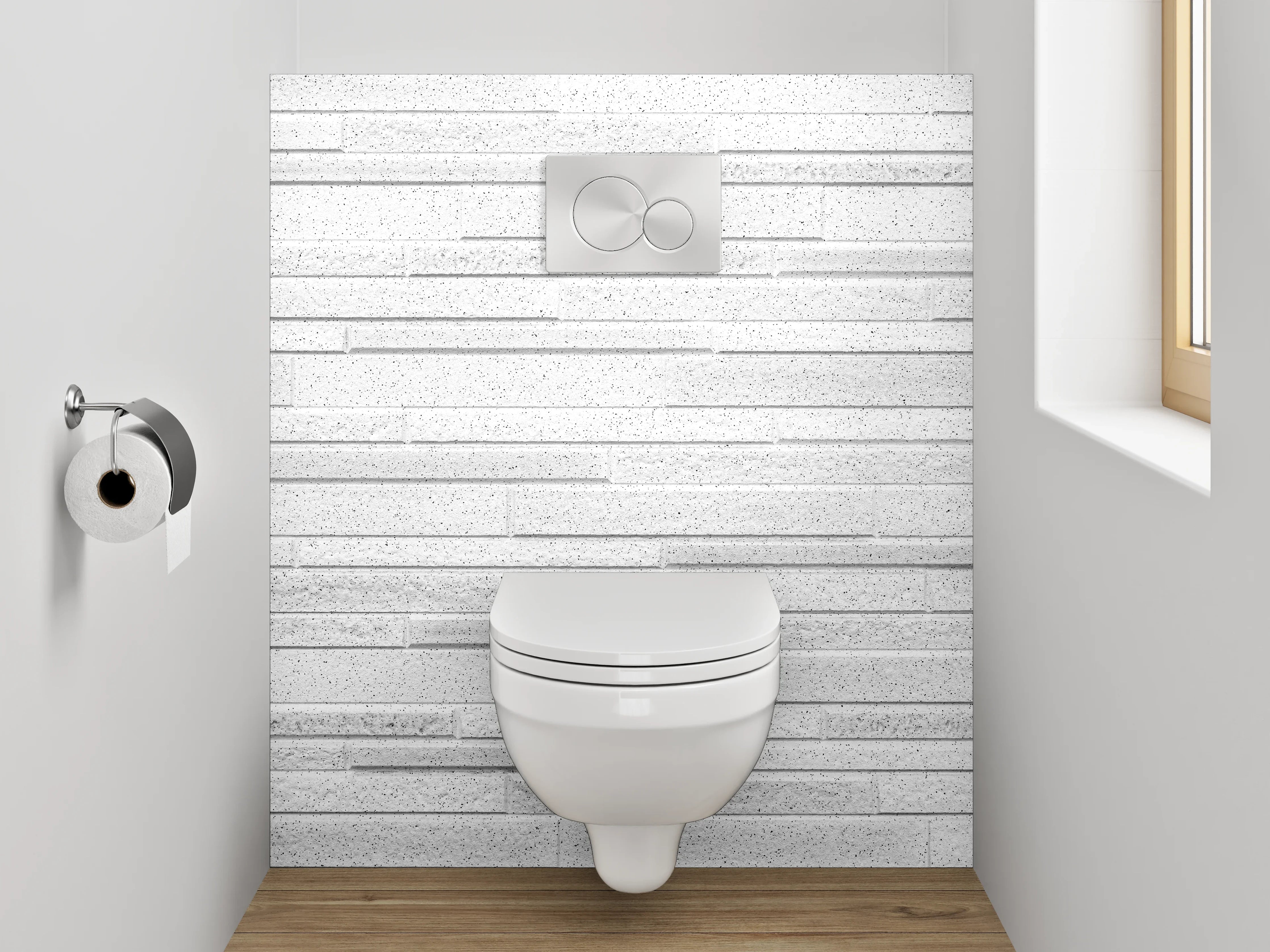 WC-Rückwand - Weiße Steinputz-Streifen modern