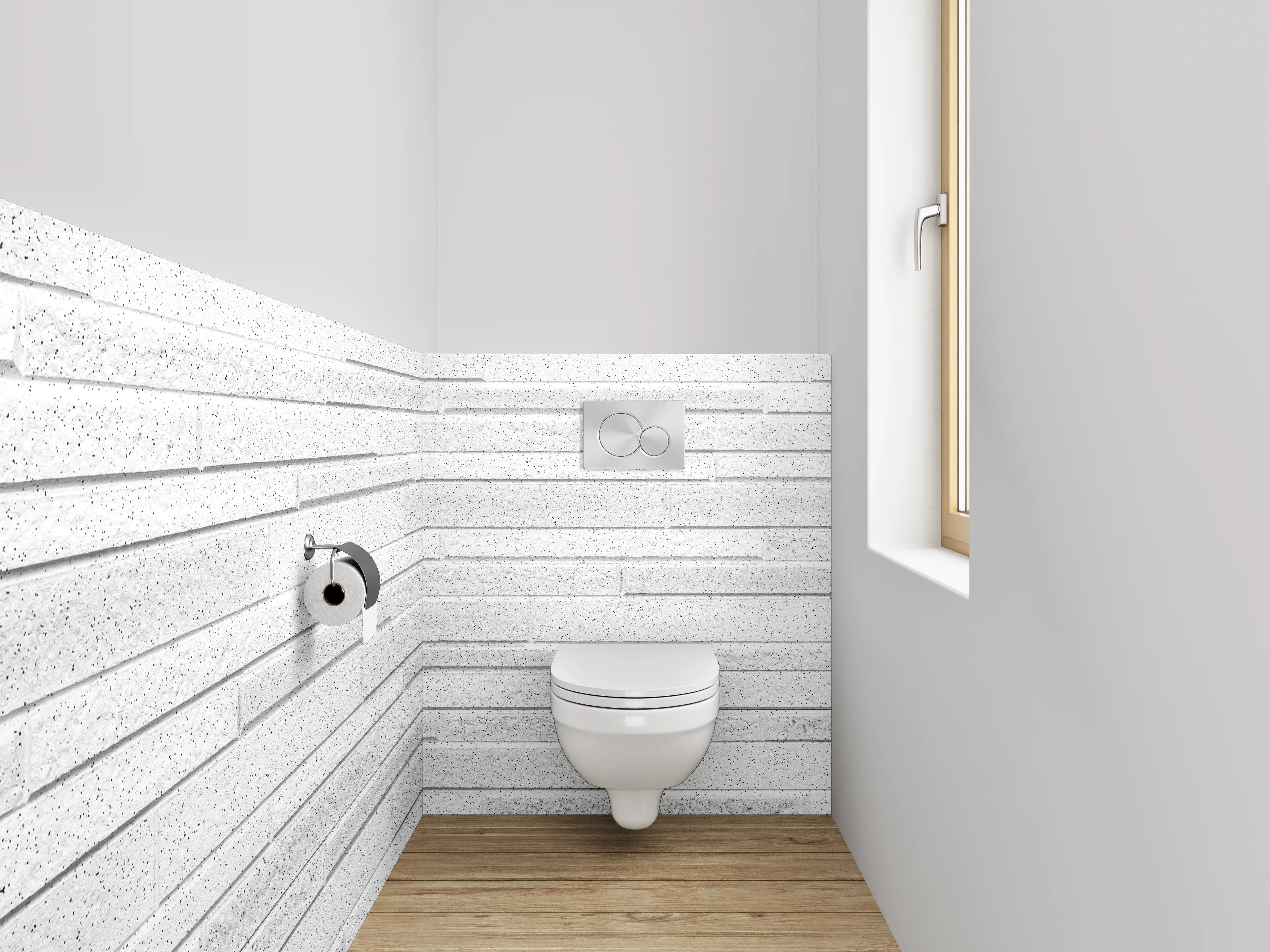 WC-Rückwand - Weiße Steinputz-Streifen modern