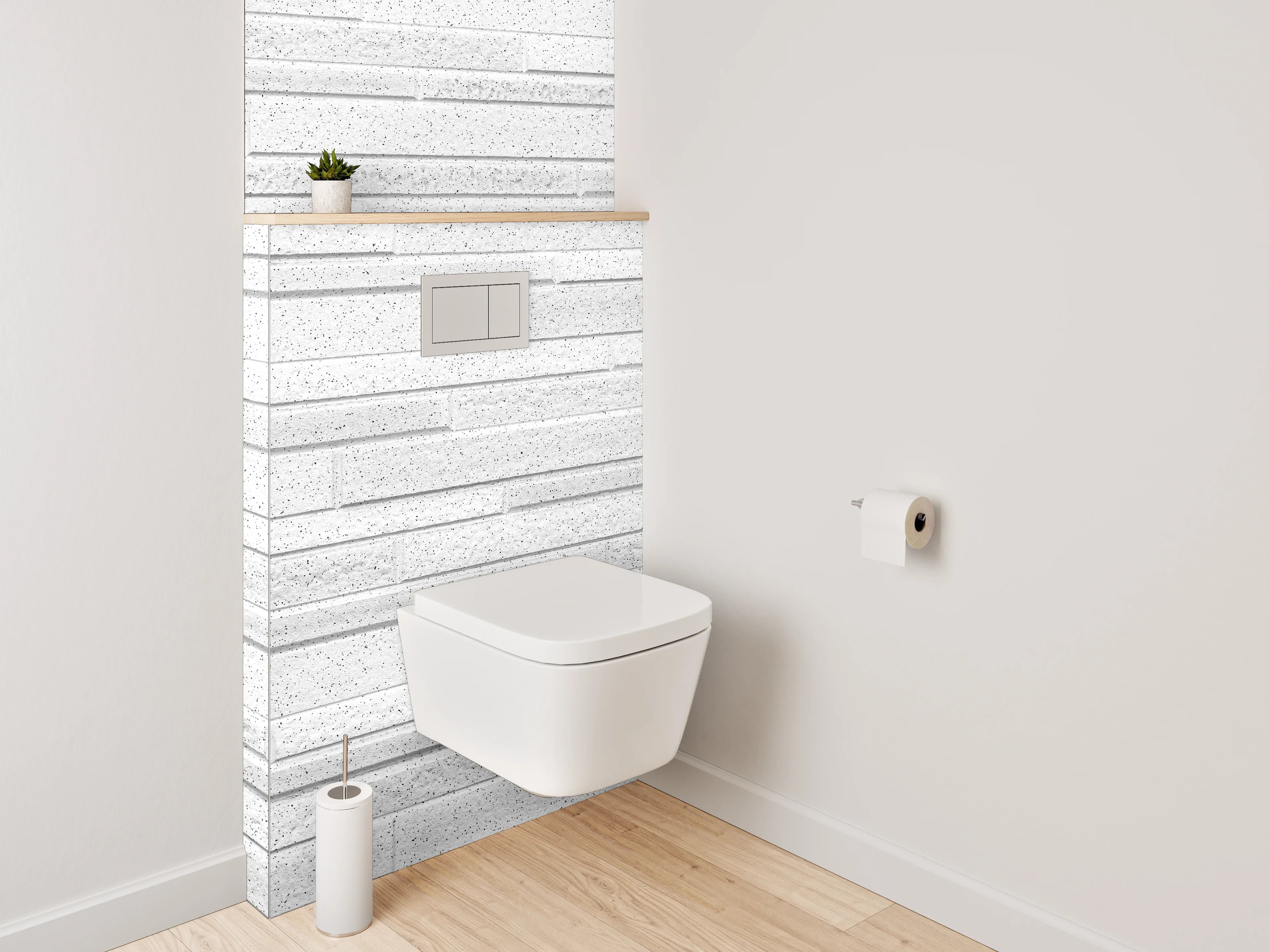 WC-Rückwand - Weiße Steinputz-Streifen modern