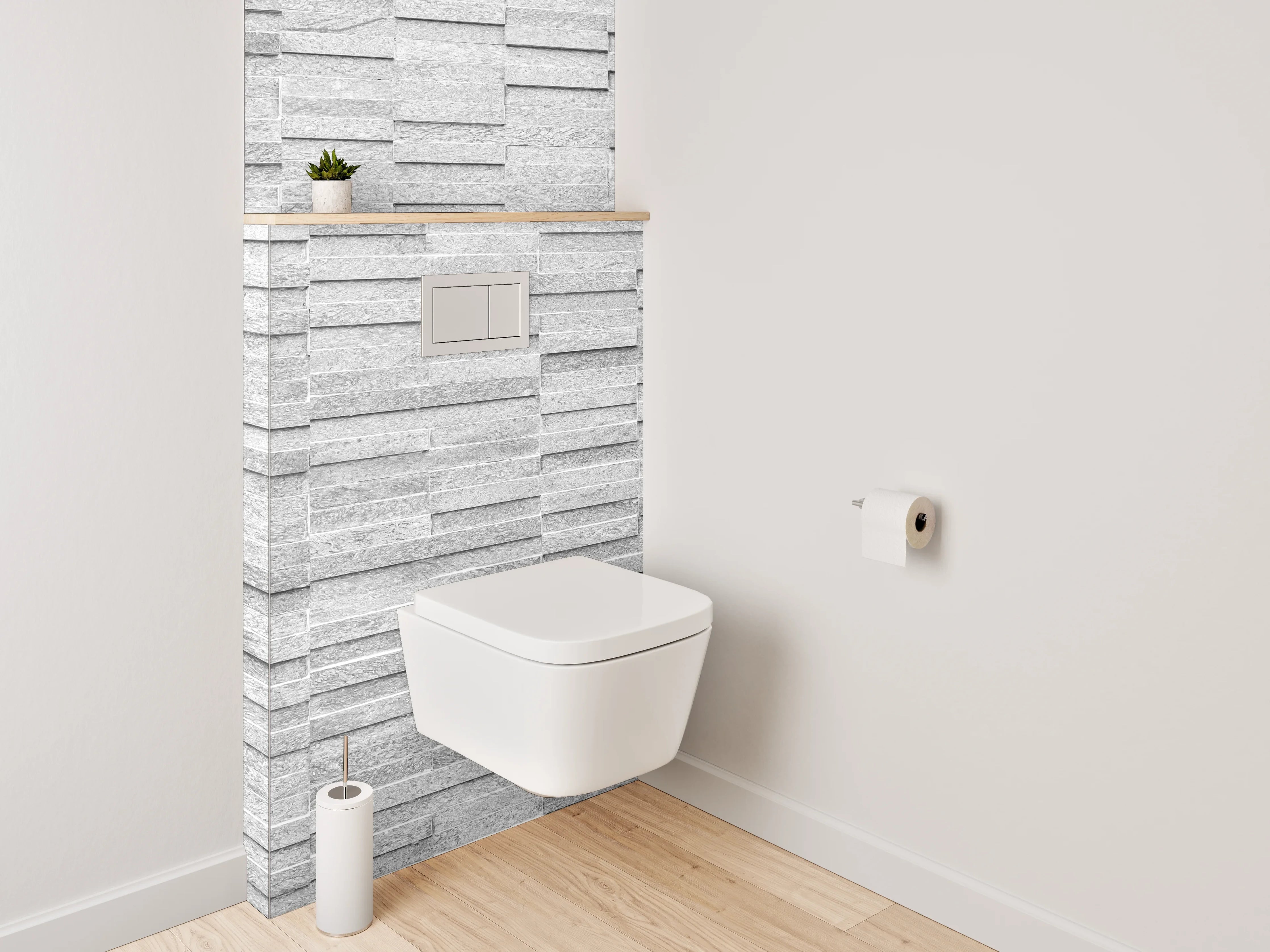 WC-Rückwand - Weiße Steinstruktur Fliesenoptik Wanddekor