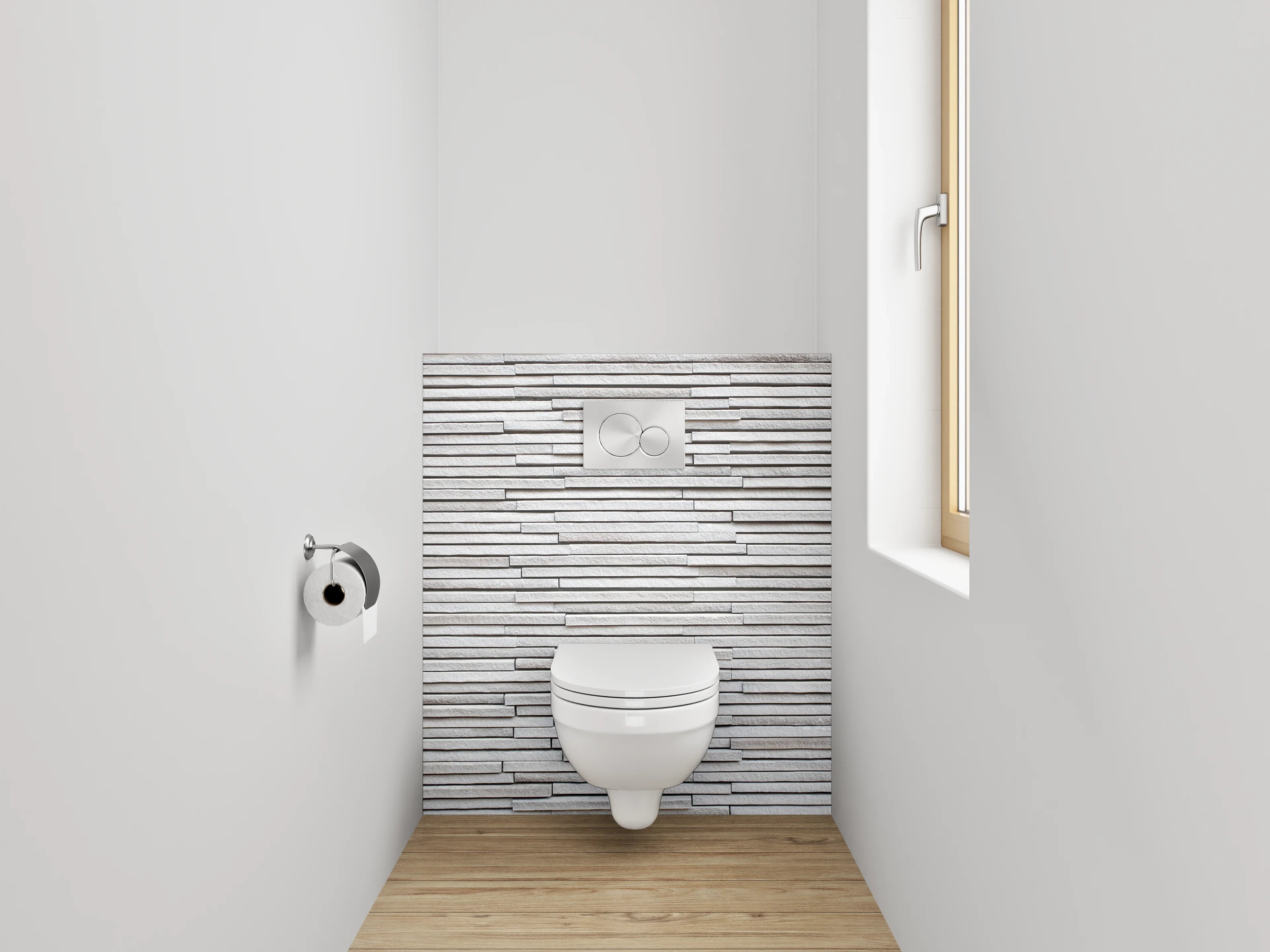 WC-Rückwand - Weiße Steinwand mit grauen Akzenten