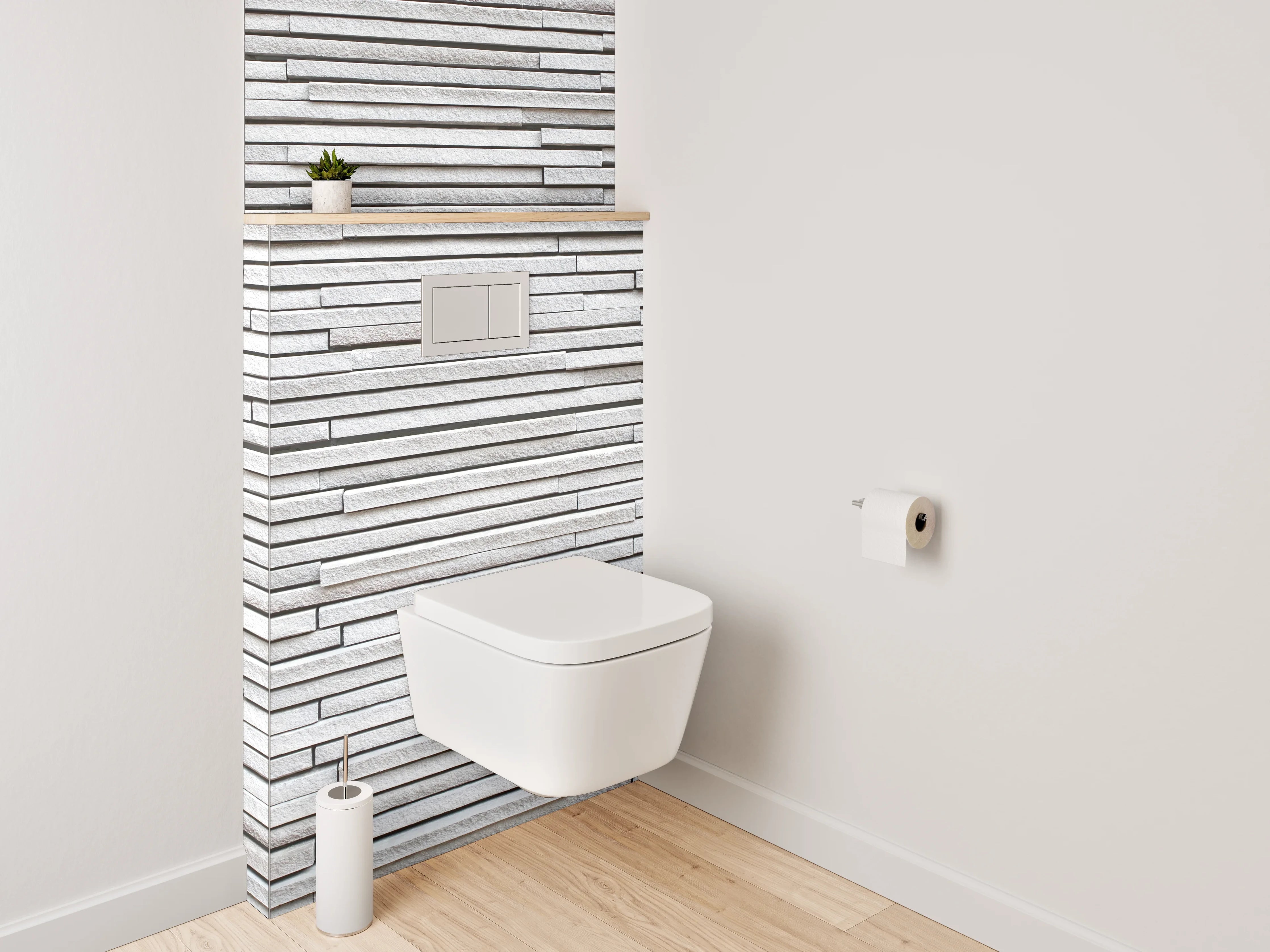WC-Rückwand - Weiße Steinwand mit grauen Akzenten