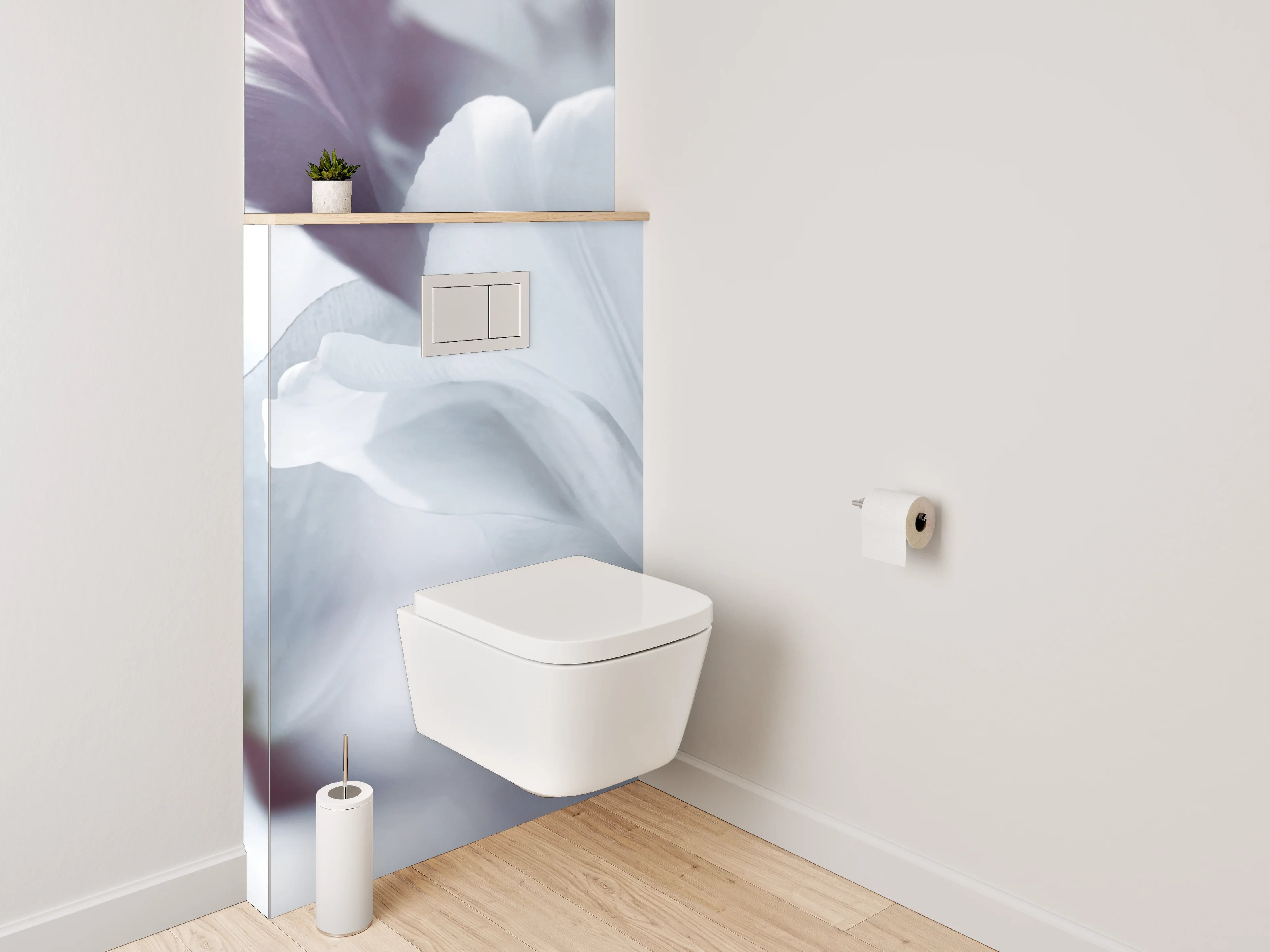 WC-Rückwand - Weiße Tulpenblüte – Zarte Eleganz
