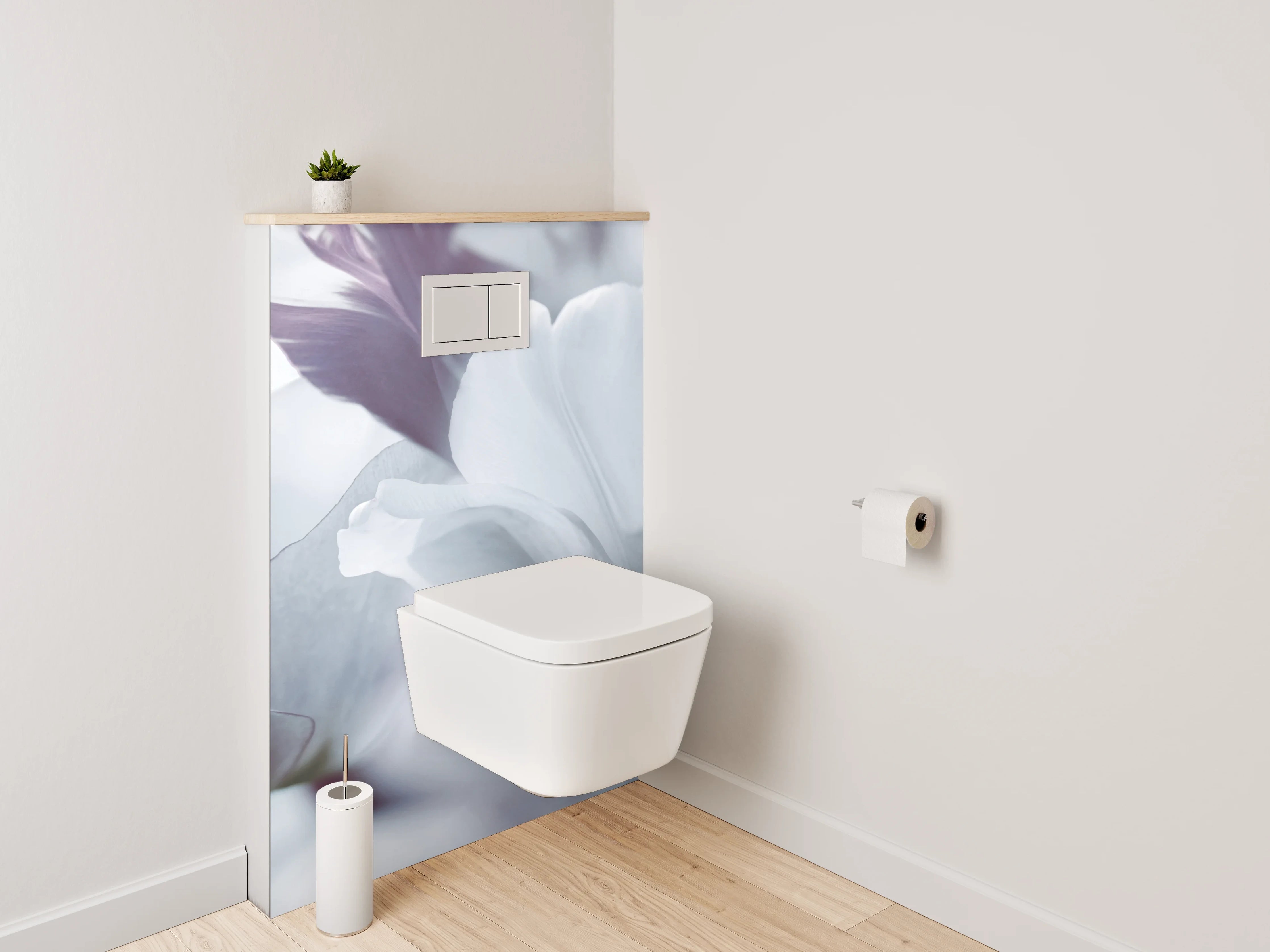 WC-Rückwand - Weiße Tulpenblüte – Zarte Eleganz