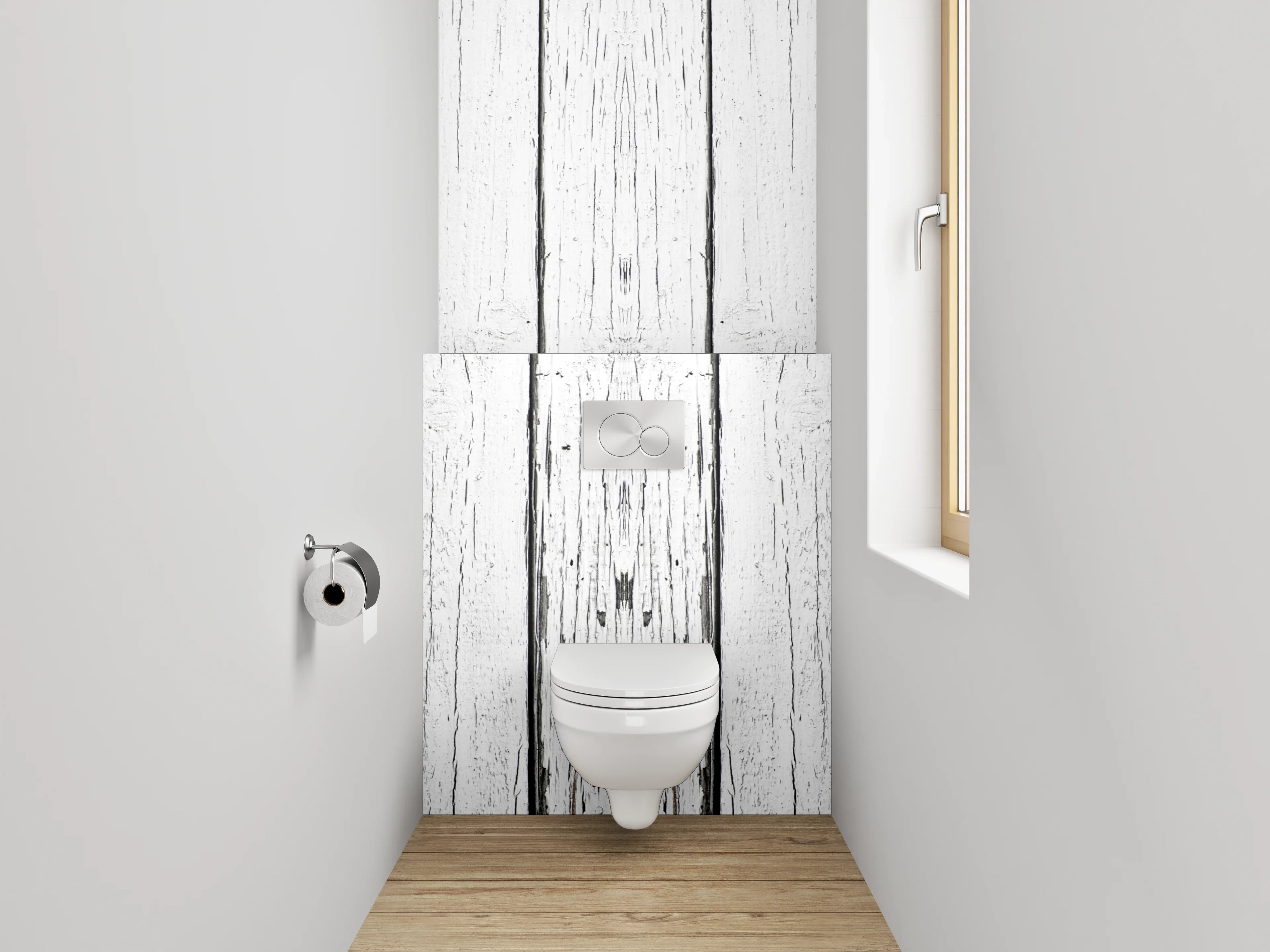 WC-Rückwand - Weiße Vintage-Holzplanken Wanddekor
