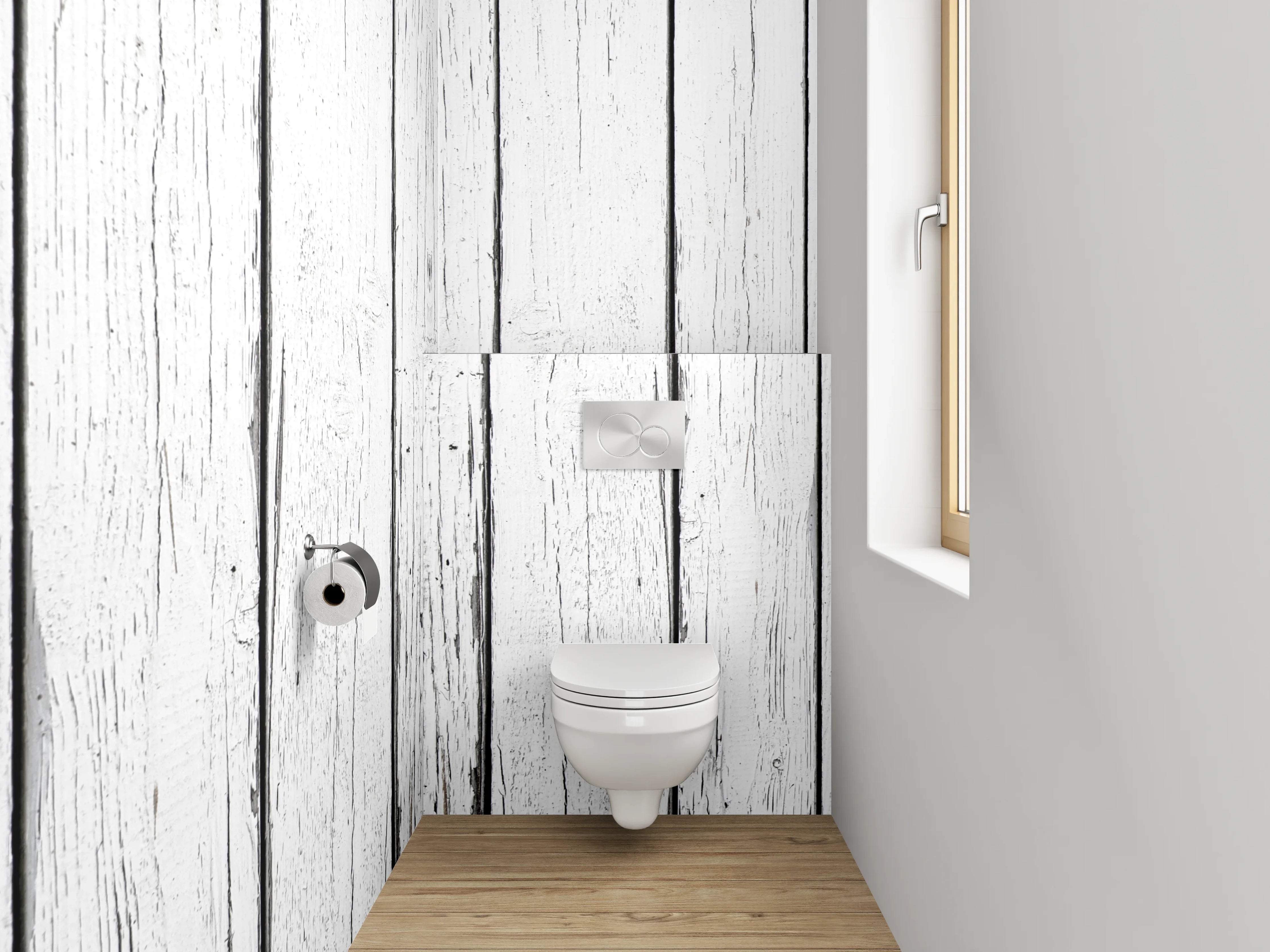 WC-Rückwand - Weiße Vintage-Holzplanken Wanddekor