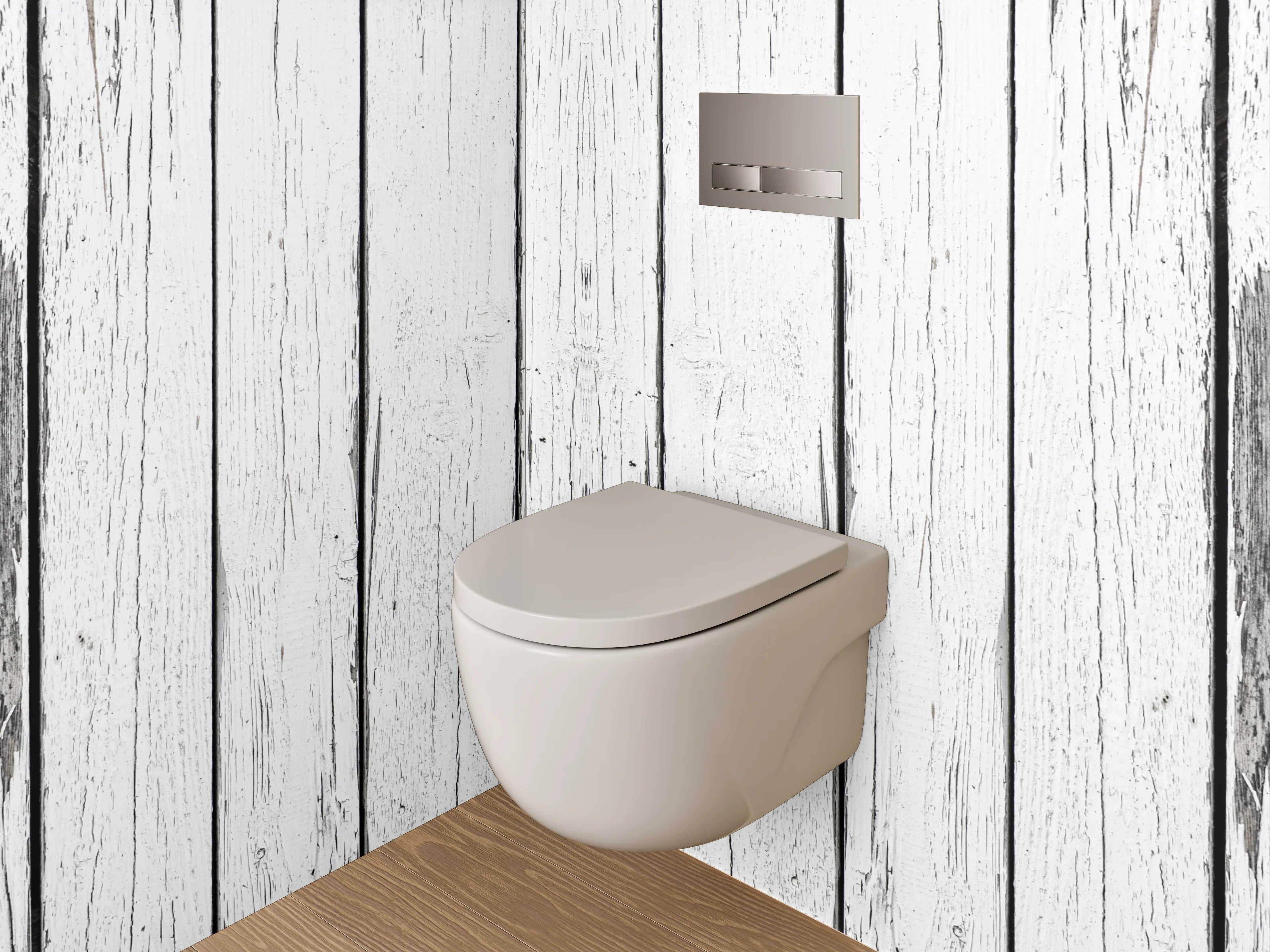 WC-Rückwand - Weiße Vintage-Holzplanken Wanddekor