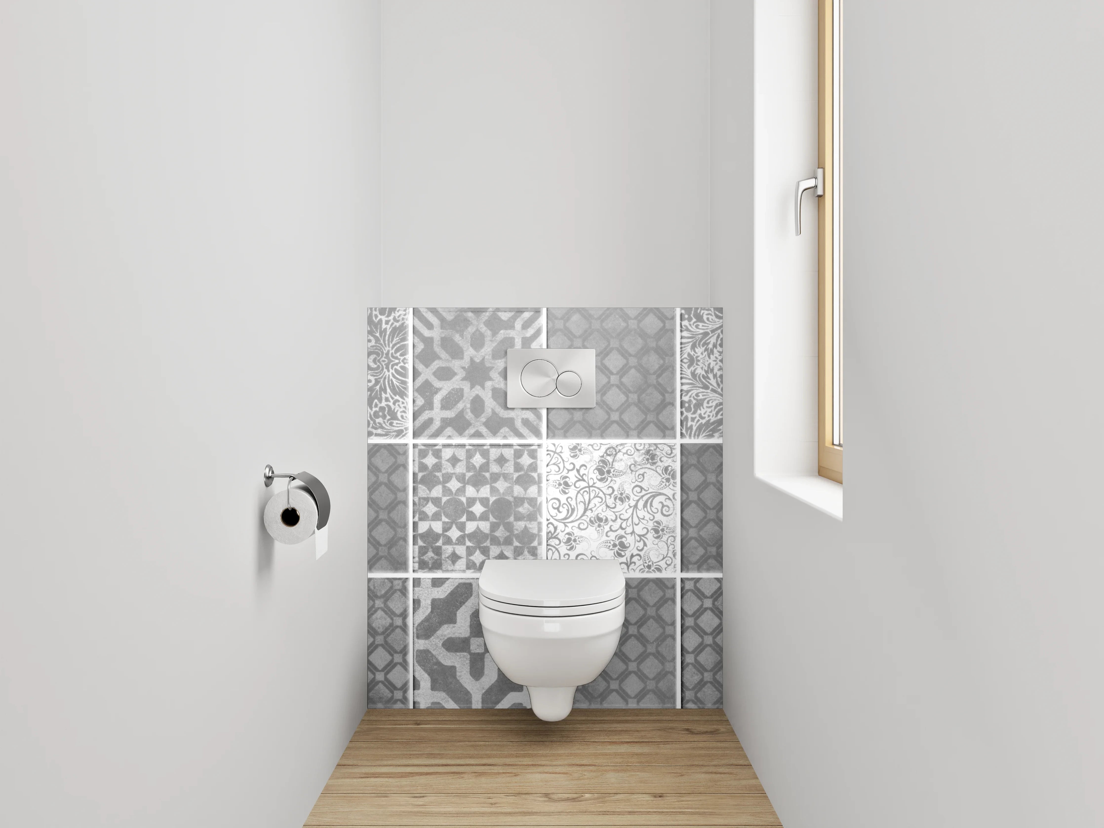 WC-Rückwand - Weiße Vintage Mosaikfliesen Muster