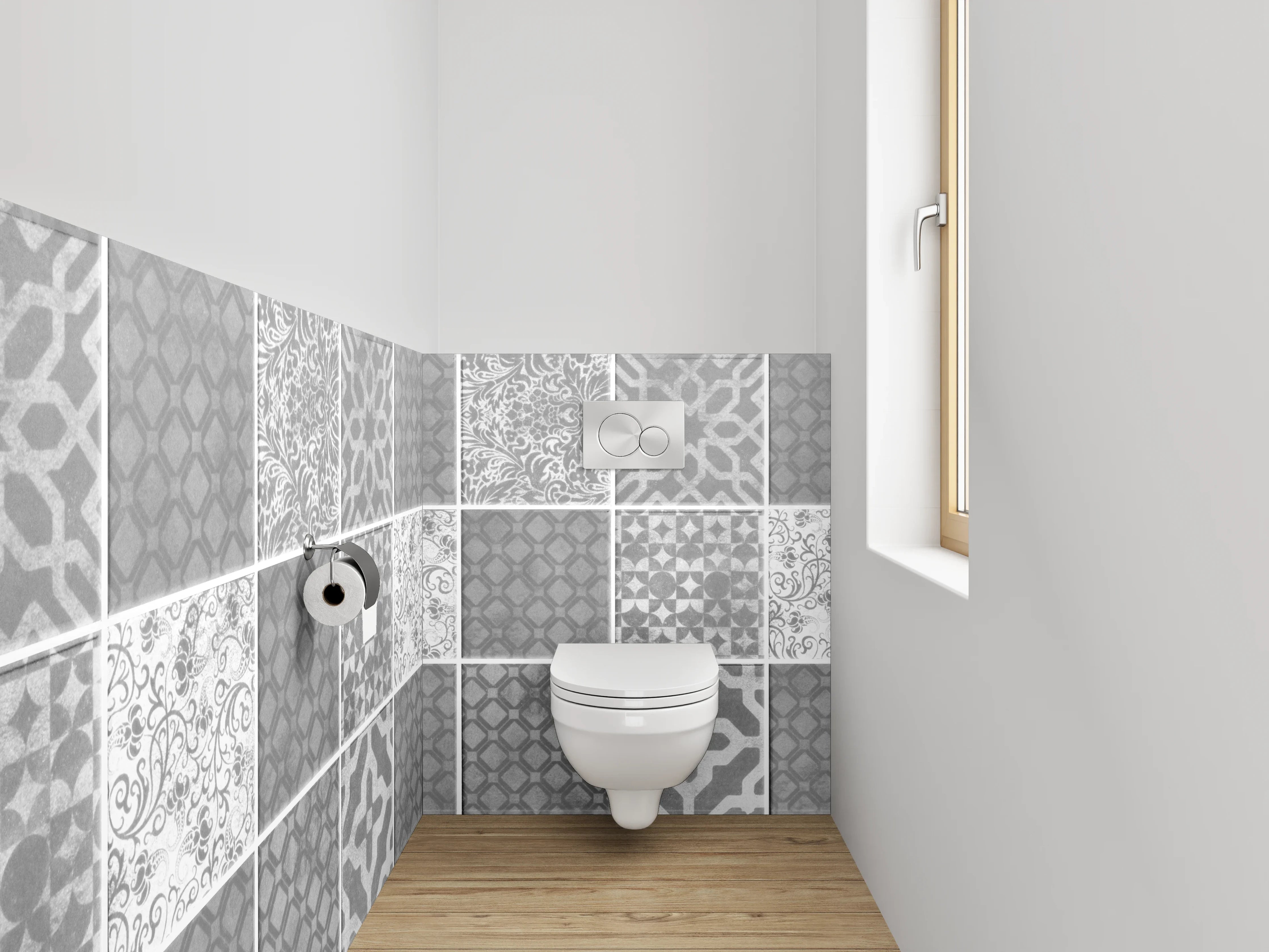 WC-Rückwand - Weiße Vintage Mosaikfliesen Muster