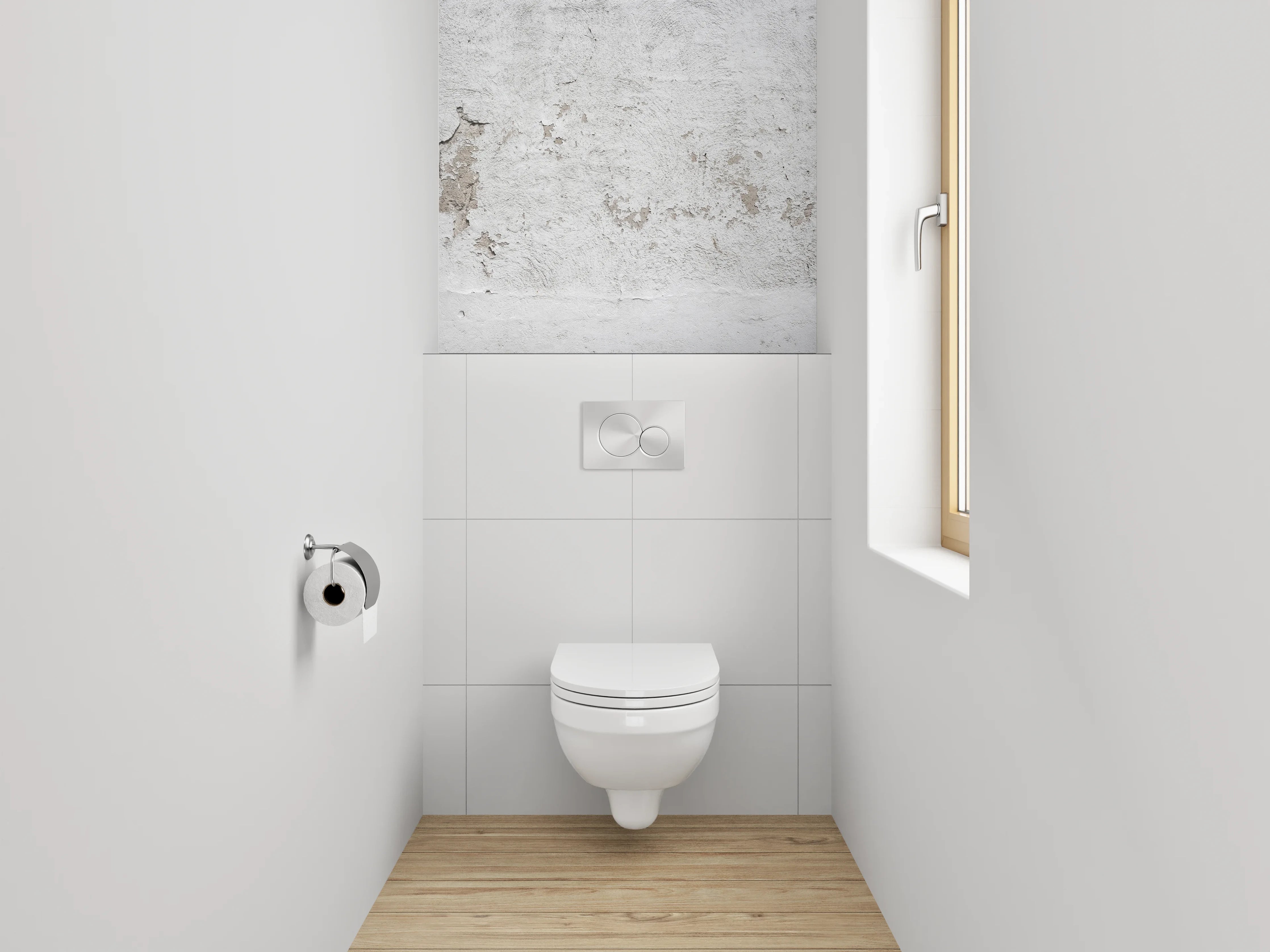 WC-Rückwand - Weiße Wand mit Patina und Struktur