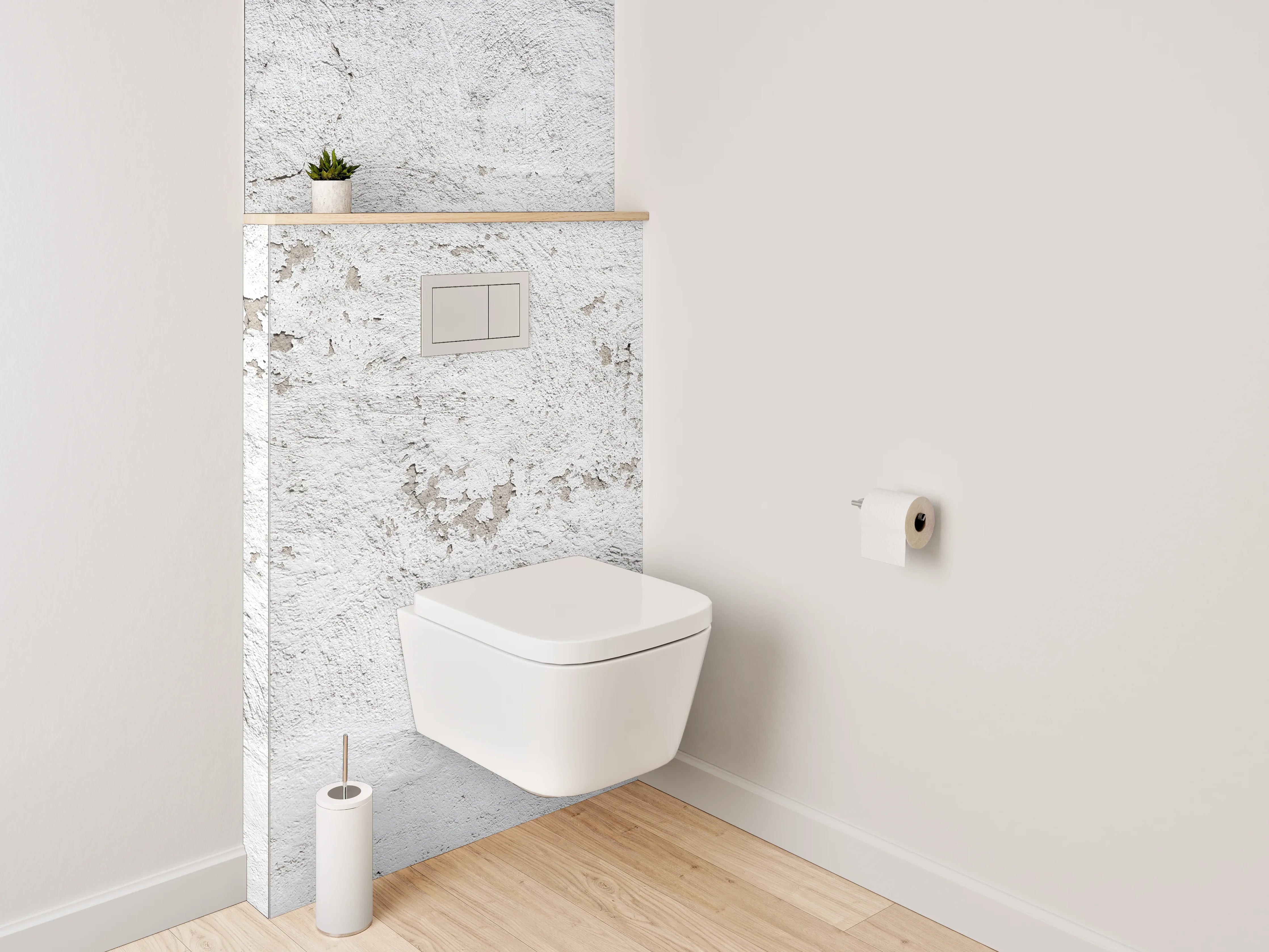 WC-Rückwand - Weiße Wand mit Patina und Struktur