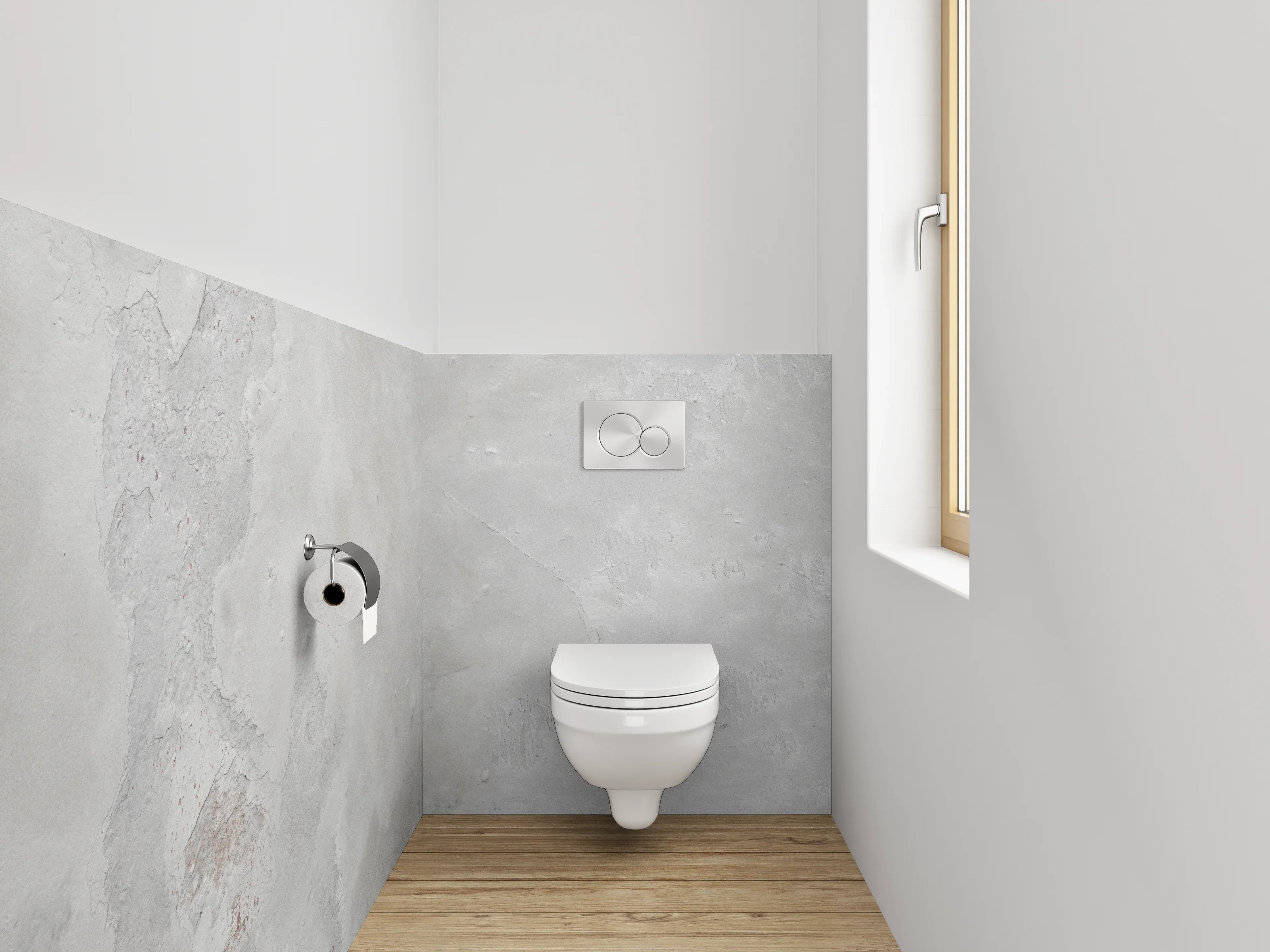WC-Rückwand - Weiße Wandoptik mit dezenten Grautönen