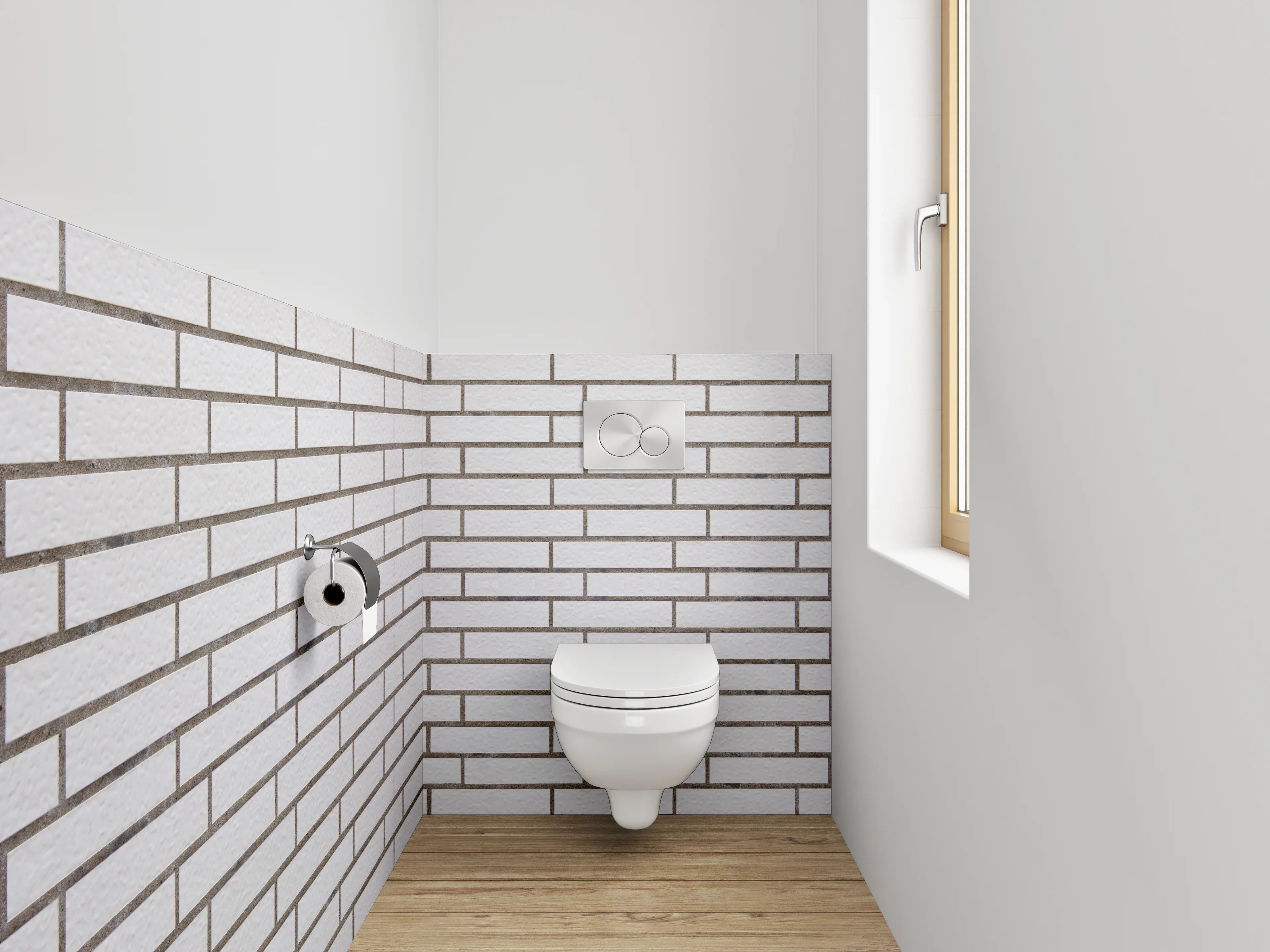 WC-Rückwand - Weiße Ziegelmauer, klassisch und modern