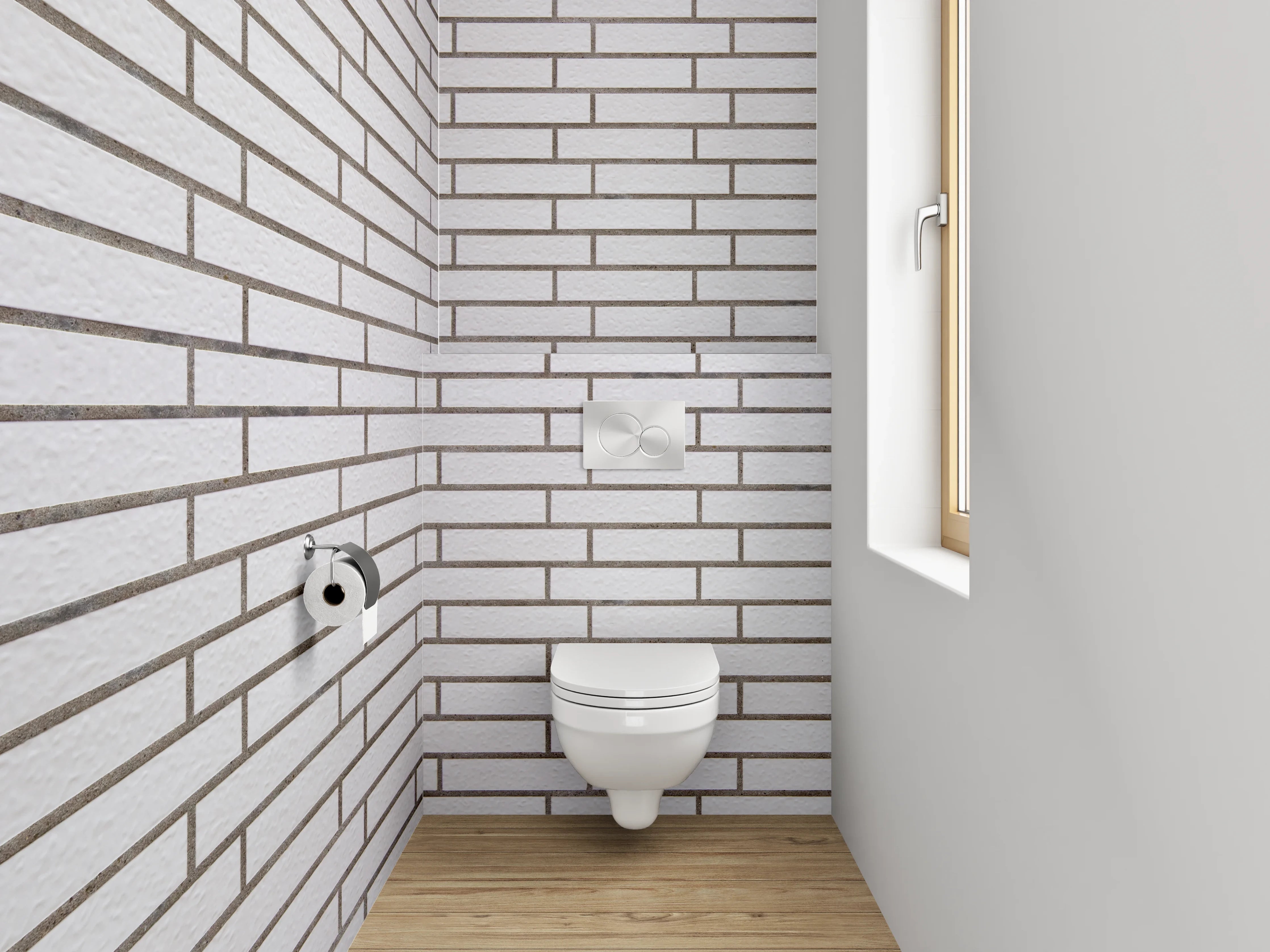 WC-Rückwand - Weiße Ziegelmauer, klassisch und modern