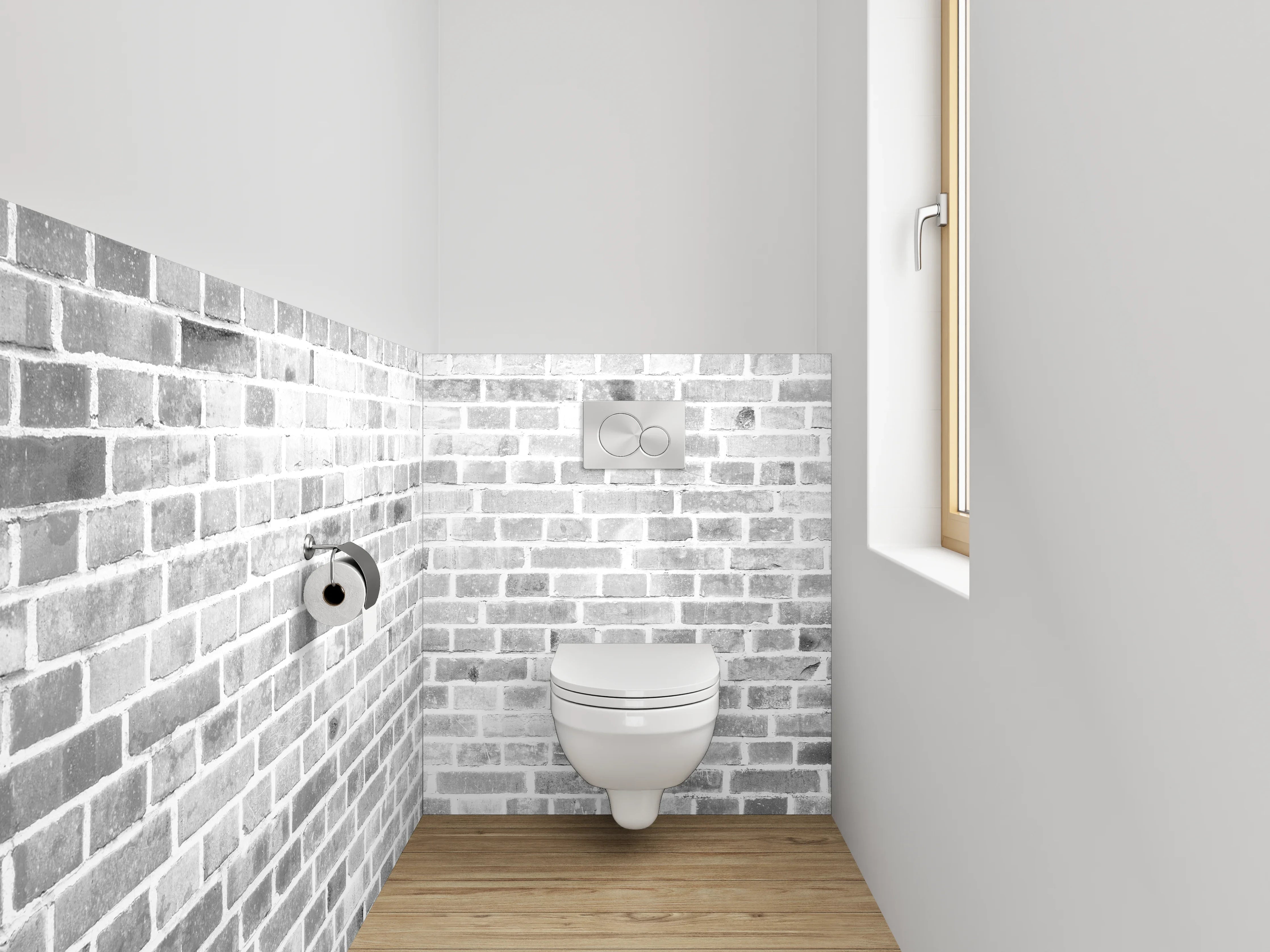 WC-Rückwand - Weiße Ziegelsteinmauer – Minimalistisch & Hell